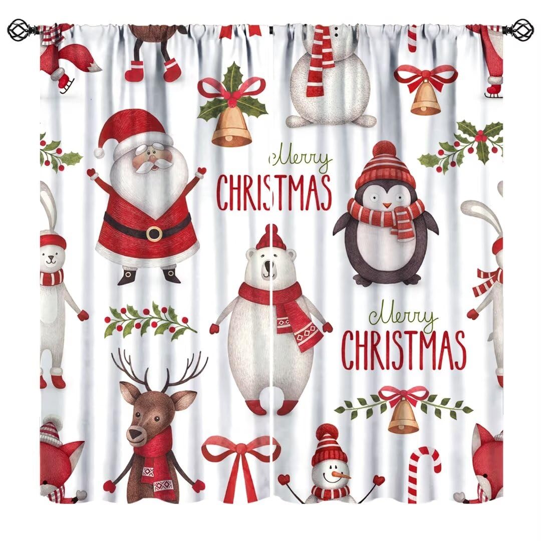 Nanacur Christmas Santa Claus Curtains for Kids, Merry Christmas Cartoon Bear Deer Rabbit Snowman Print Window Drapes for Boys Girls Bedroom Living Room Holiday Decor, 42