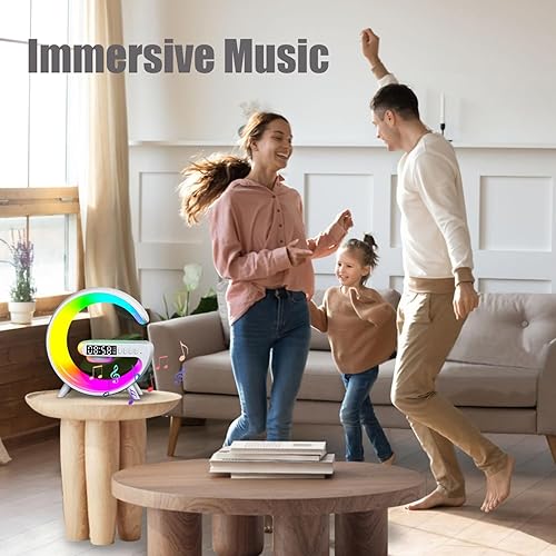 Miniatura 8 de Treligate Nueva lámpara de mesa LED con cargador inalámbrico, lámpara de ambiente con altavoz Bluetooth, lámpara de luz nocturna, reloj despertador