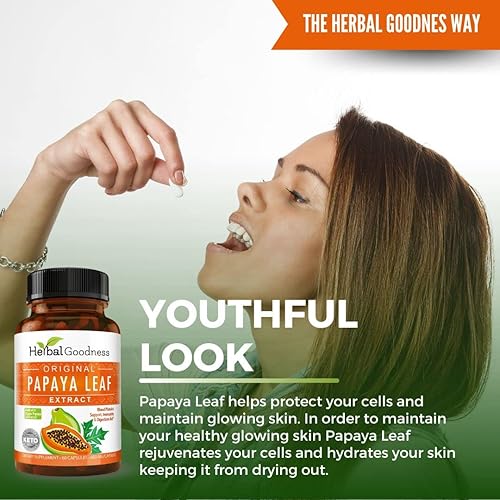 Miniatura 2 de Extracto de hoja de papaya enzimas digestivas - 10 cápsulas vegetales de 60/600 mg, plaquetas sanguíneas, soporte de médula ósea y bazo, inmune