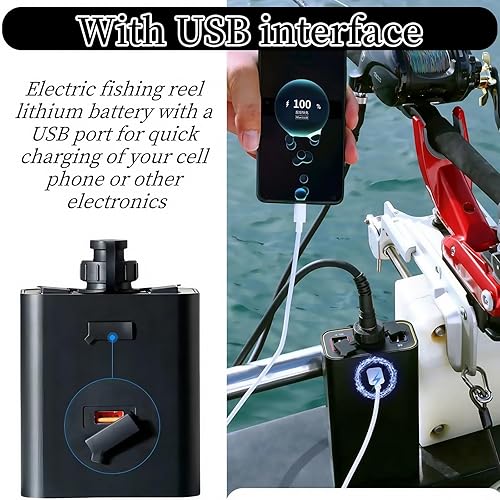 Miniatura 5 de Batería de carrete de pesca eléctrica de 14.8 V 20000 mAh, caja de aleación de aluminio con cable de 4.92 pies, compatible con carretes eléctricos