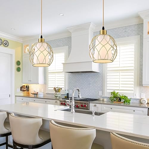 Miniatura 5 de Lámpara colgante enchufable, lámpara colgante dorada con interruptor regulable, cable de algodón dorado de 15 pies, lámpara colgante para cocina,