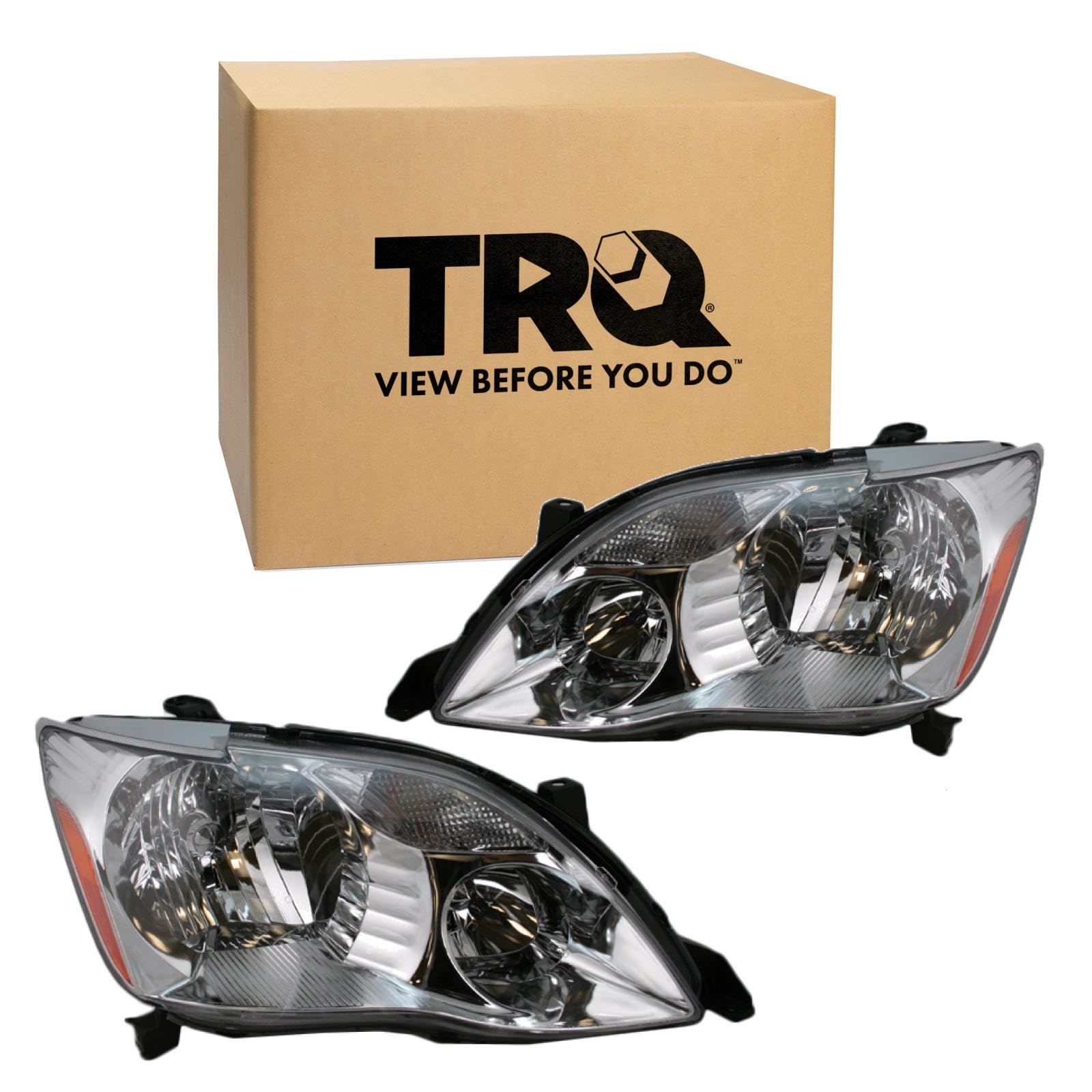 TRQ Driver and Passenger Side Headlight Assembly Set Compatible with 05-07 Toyota Avalon Halogen Only
