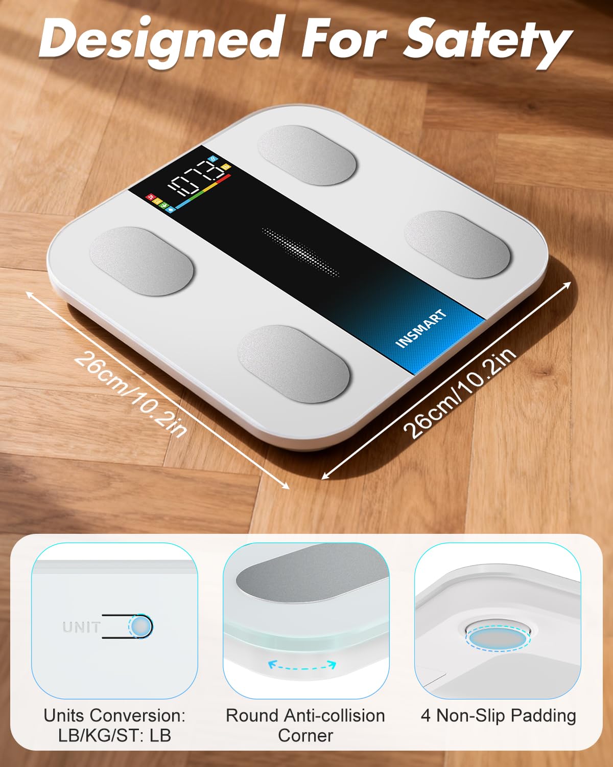 INSMART - Bilancia intelligente per peso corporeo e percentuale di grasso, bilancia accurata Bluetooth con ampio display, 16 pesate composizione corporea, bilancia da bagno sincronizzata con app