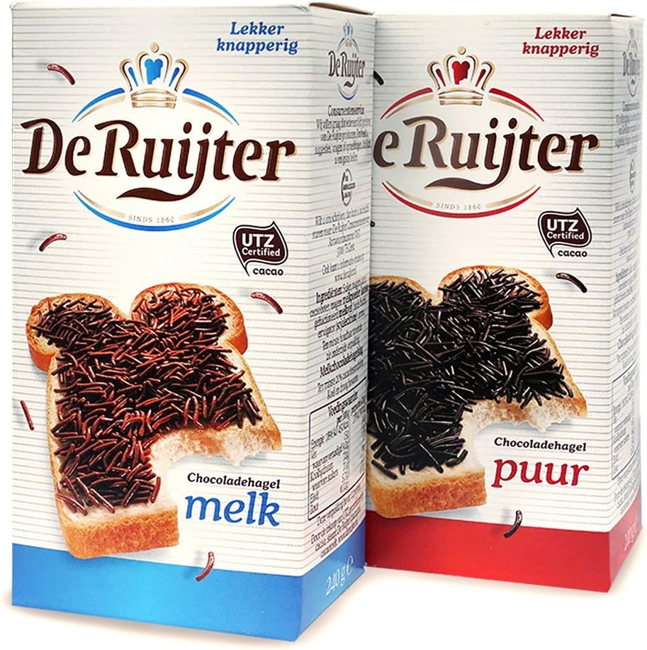 Chocolate sprinkles - Milk & Dark - pack of 2 premium chocolate jimmies - ChocoladeHagel. Total: 14.1 oz / 400 g. Delicious Dutch Hagelslag