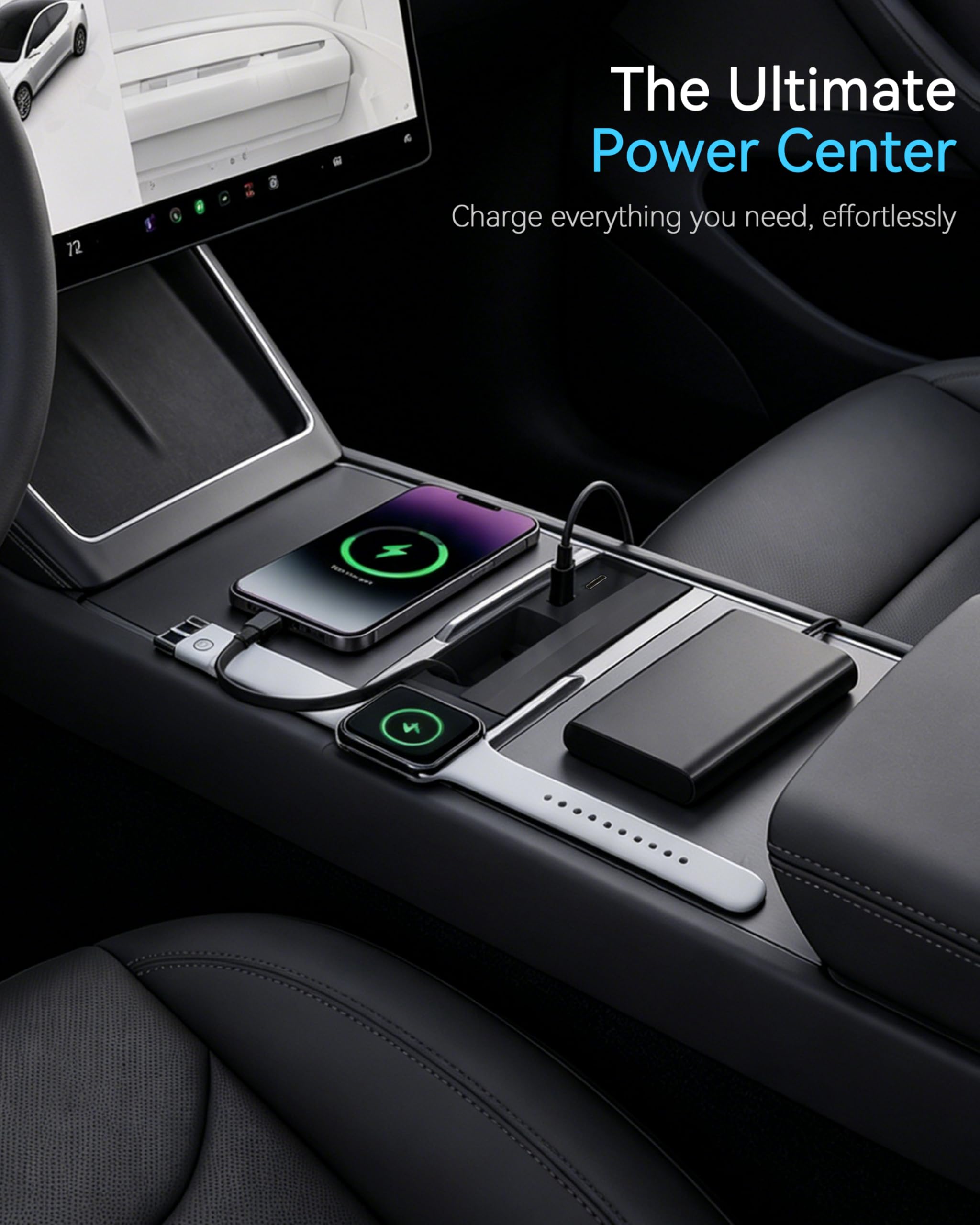 LOWEEY Hub USB per Tesla Model Y Juniper 2025-2026 e Model 3 Highland 2024-2026 Accessori, caricabatterie per telefono retrattile con pad magnetico e doppi adattatori, docking station per console