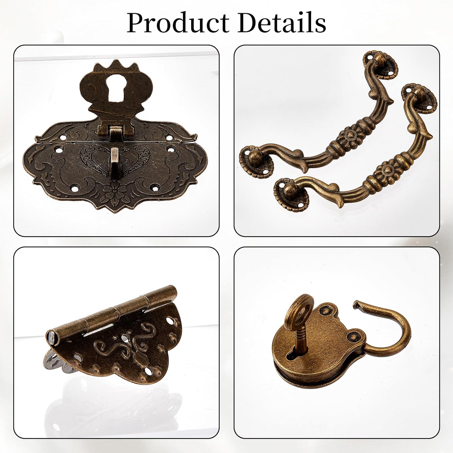 NICENEEDED Vintage Locking Carrying Handle Hinge Kit, Antique Bronze Decorative Hardware Zinc Alloy Jewelry Box Lock, Furniture Accessory for DIY Jewelry Box Decor