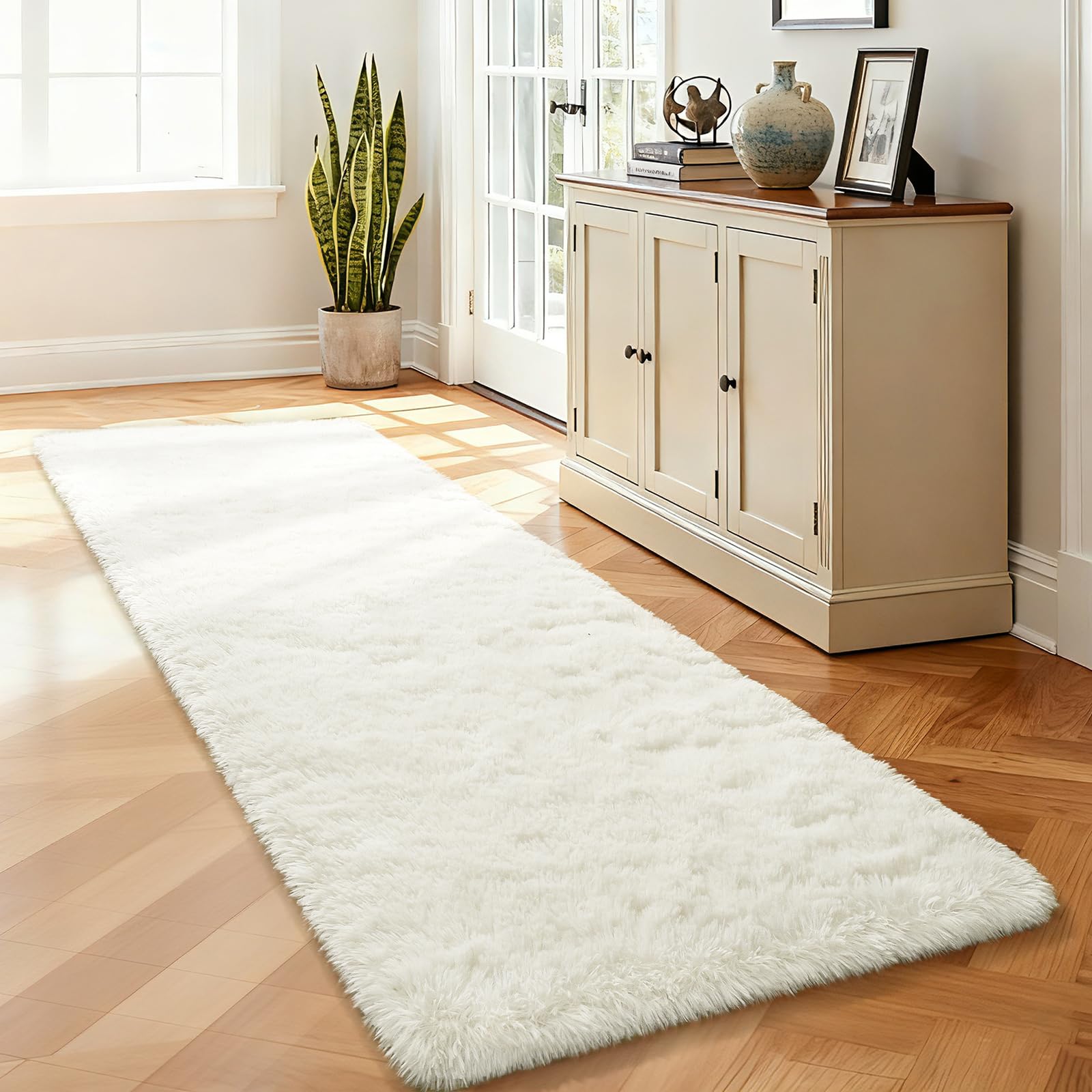 Merelax 2x6 Non-Slip Runner Rug for Hallways Entry, Soft Fluffy Area Rugs for Living Room, Shaggy Plush Furry Bedside Rug Indoor Floor Carpet Nursery