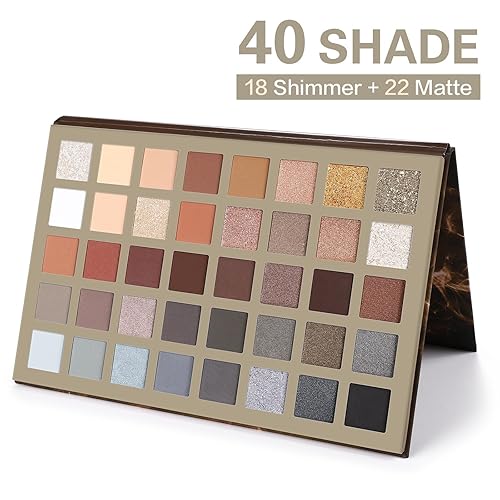 Miniatura 2 de UCANBE Paleta de sombras de ojos nude + 15 brochas de maquillaje, 40 colores mate brillante sombra de ojos con purpurina, kit de regalo de paleta de