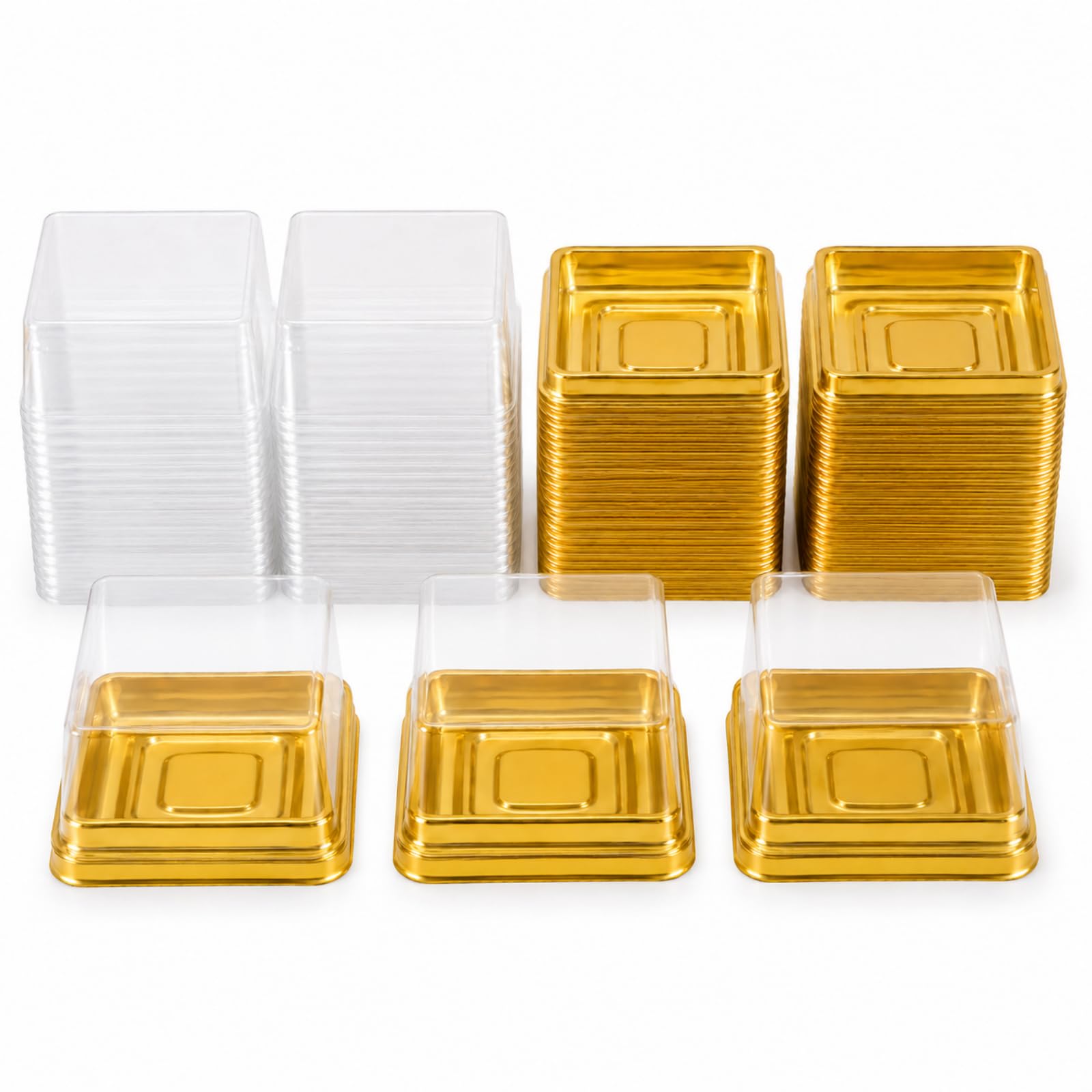 Photo 1 of CHMKMPZG Mini Cupcake Containers, 100 Pcs Gold & Clear Plastic