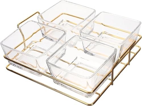 iplusmile 1 juego de bandeja de frutas de vidrio dividida, bandeja de condimentos, bandeja de servir aperitivos, cuencos de frutas secas y verduras