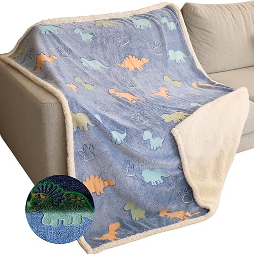 Manta que brilla en la oscuridad, manta de dinosaurio, manta para niños pequeños, calcomanías de pared de dinosaurio, manta para niños, manta suave