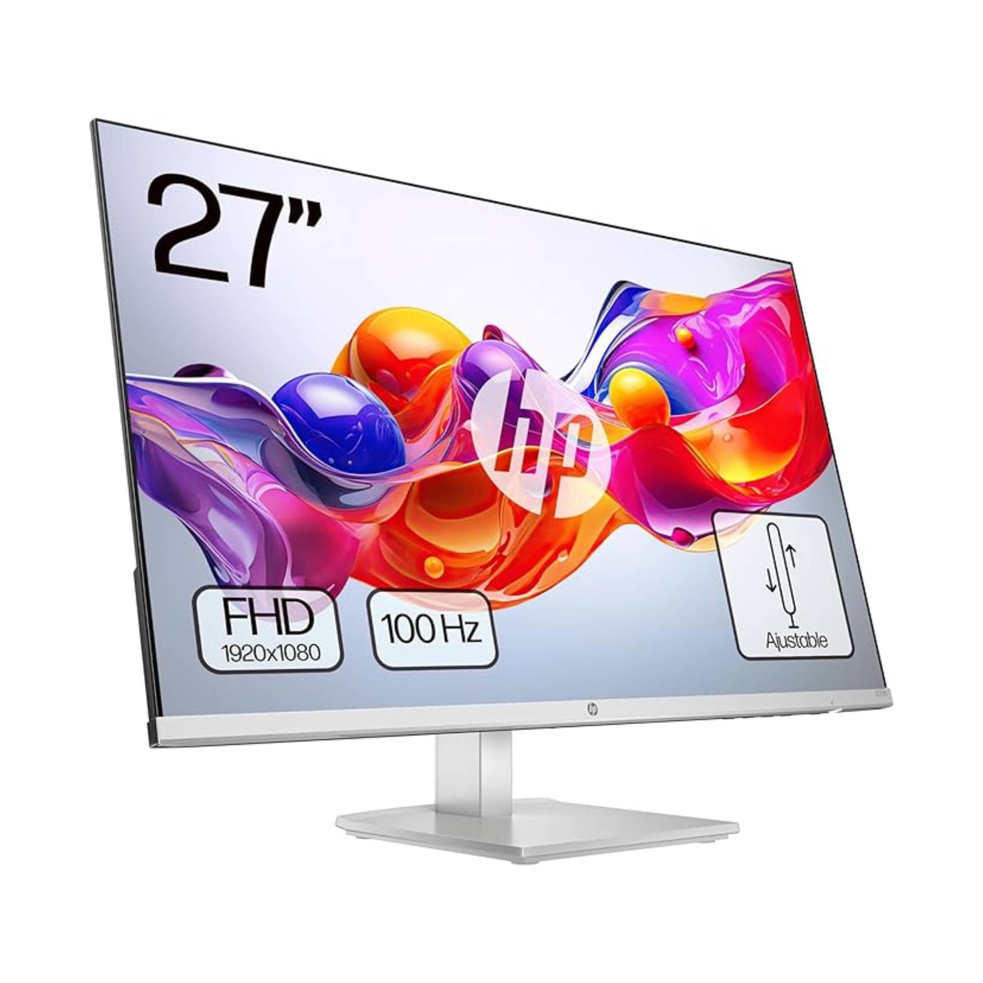 HP 527sh - Monitor de 27" FHD (1920x1080, IPS, 100 Hz, 5ms, 99% sRGB, 300 Nits, Contraste 1500:1, Altura Ajustable) Negro con Soporte Plateado