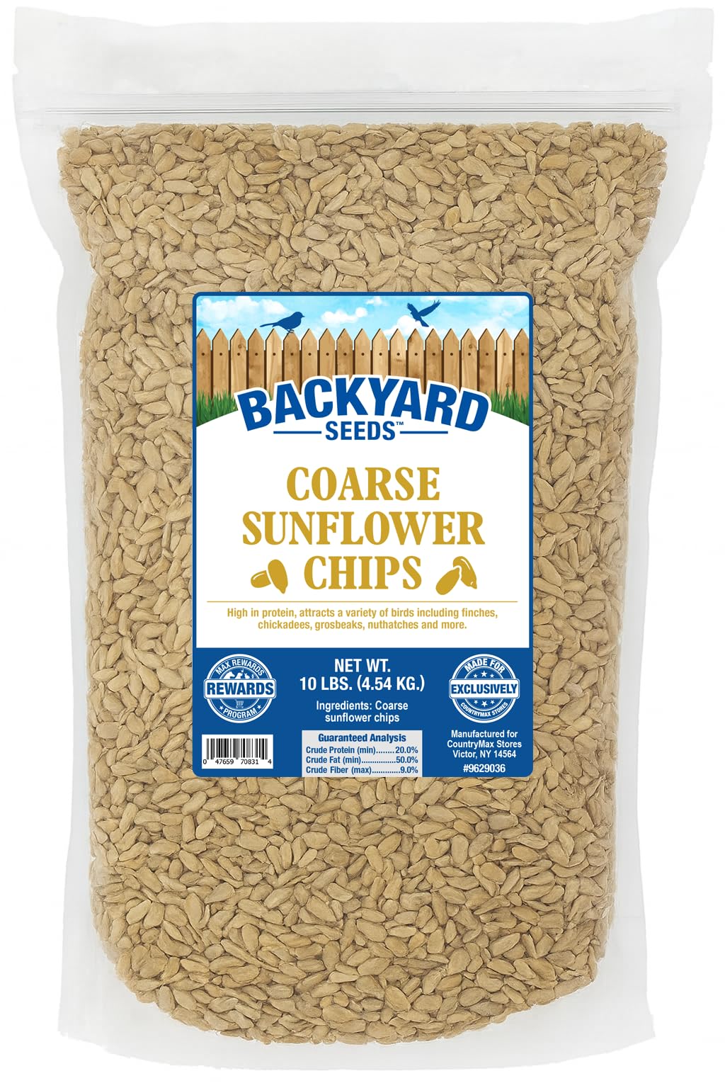CountryMax Coarse Sunflower Hearts for Birds 10lbs - Premium No-Shell Bird Seed for Outside Feeders, Small Bag of Wild Bird Food