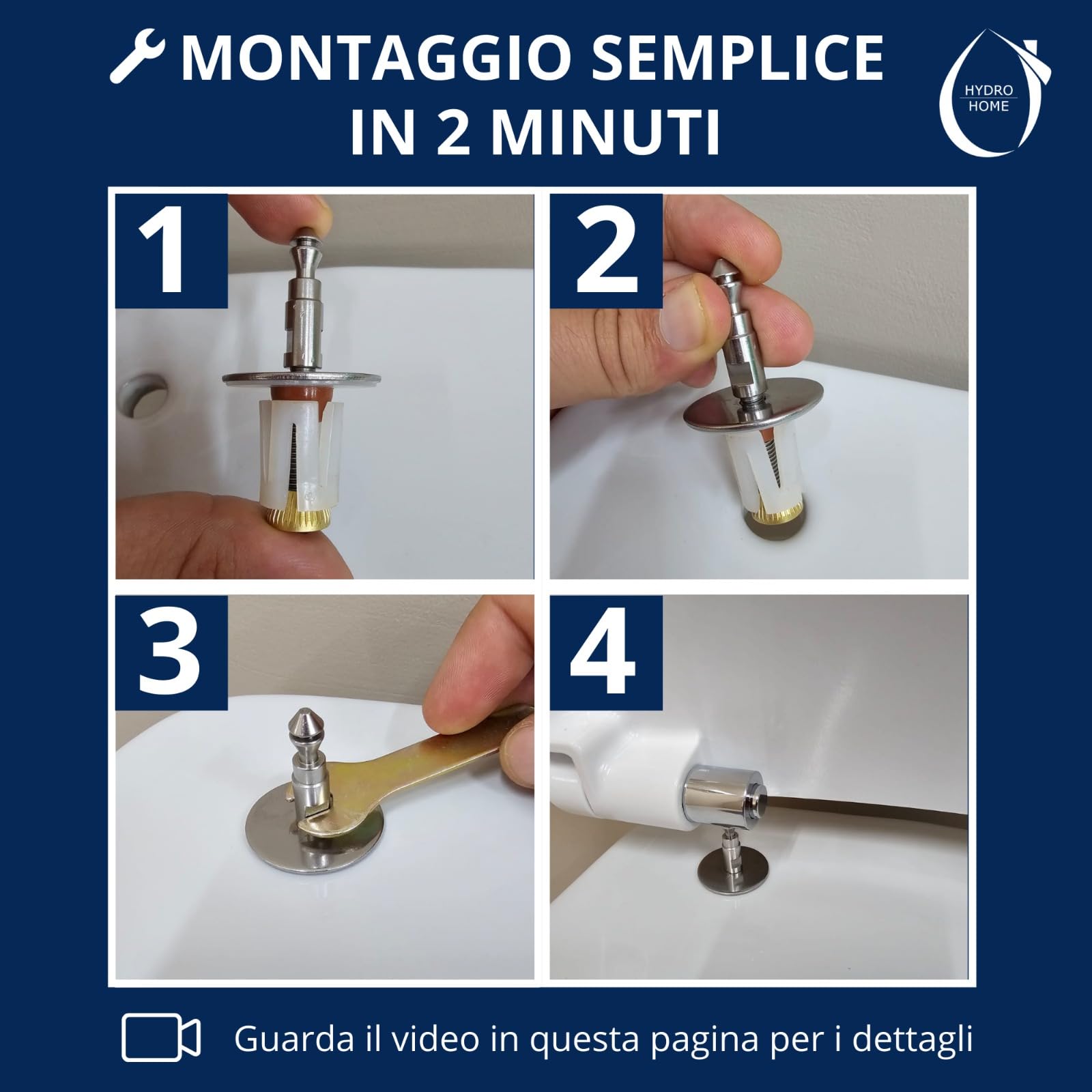 HYDRO HOME Tapa WC Pozzi Ginori Easy y Easy 02 como la original, asiento de inodoro en material termoestable, tapa de váter con bisagras de fijación superior, MADE IN ITALY (CIERRE AMORTIGUADO)