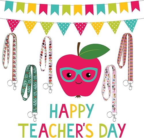 Miniatura 6 de Outus Llavero de 5 piezas para profesores con soporte para tarjetas de identificación para mujeres, novedoso diseño educativo con soporte vertical