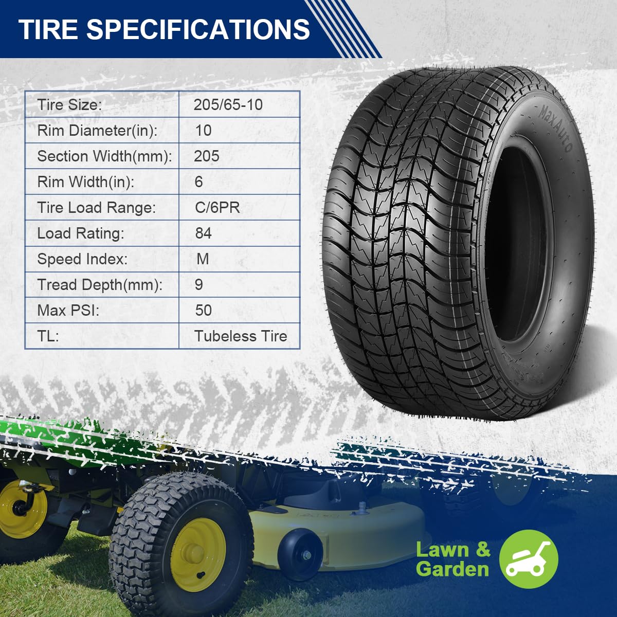 Amazon.com: MaxAuto Trailer Tires 20.5x8-10 205/65-10 Golf Cart