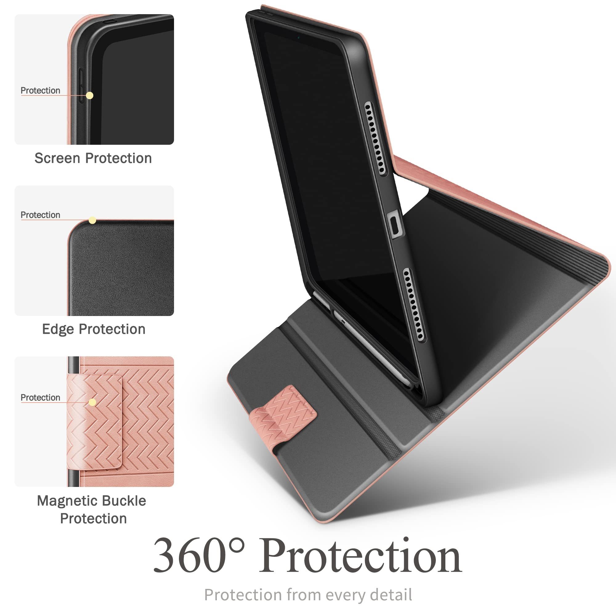 auaua Case for iPad 10th Generation 2022, 10.9 inch Case with Pencil Holder, Auto Sleep/Wake, Adjustable Stand, Anti-Fingerprint PU Leather (Pink)