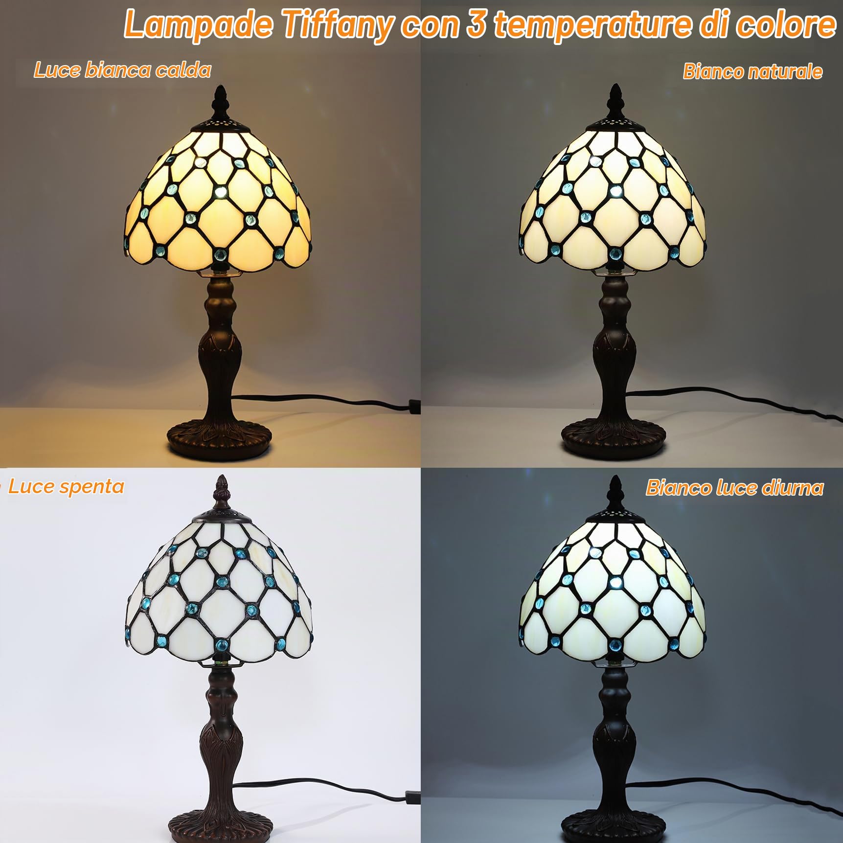 Lampada da Tavolo Tiffany, 2 Pezzi con Paralume in Vetro Colorato, per Soggiorno Camera da Letto Studio Tavolino da Caffè