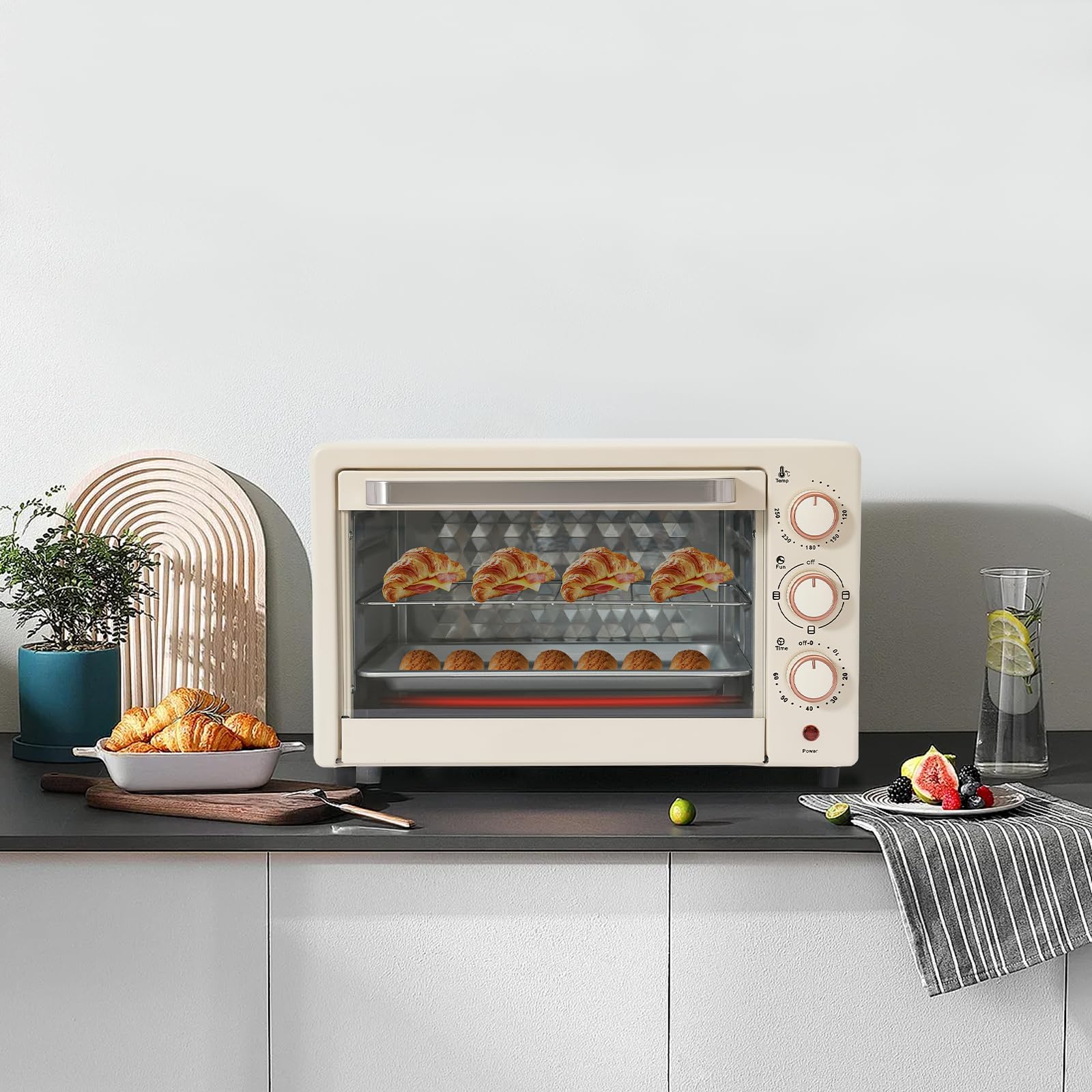 Horno eléctrico 22L minihorno con temperatura ajustable temporizador 60 minutos aire caliente versátil