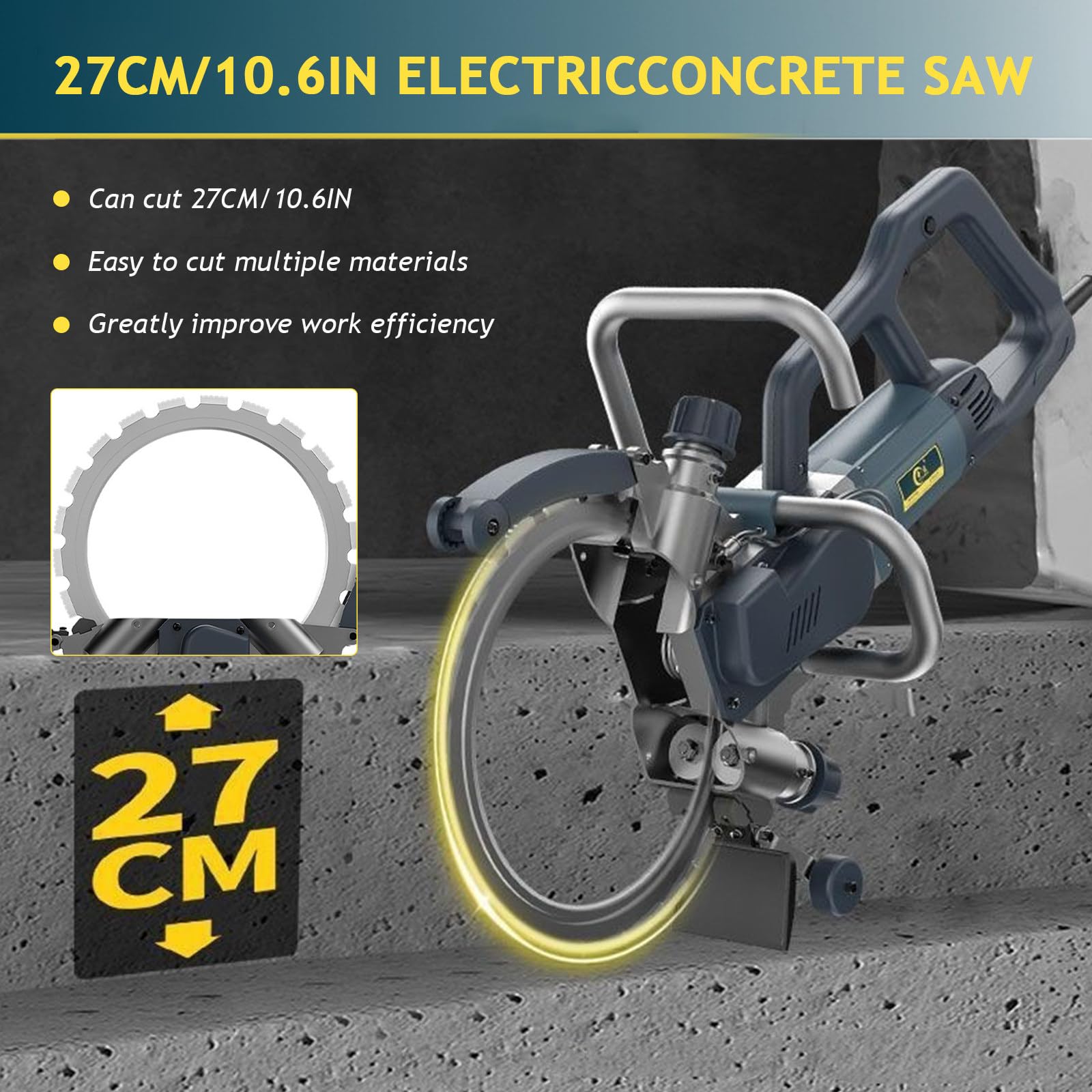 Piła do betonu 270 mm, profesjonalna piła do cięcia kamienia na mokro i sucho, silnik 8800 W/9500 W, w tym diamentowa tarcza murarska, linia wodna i pompa, tnie drewno, metal, plastik,8800W