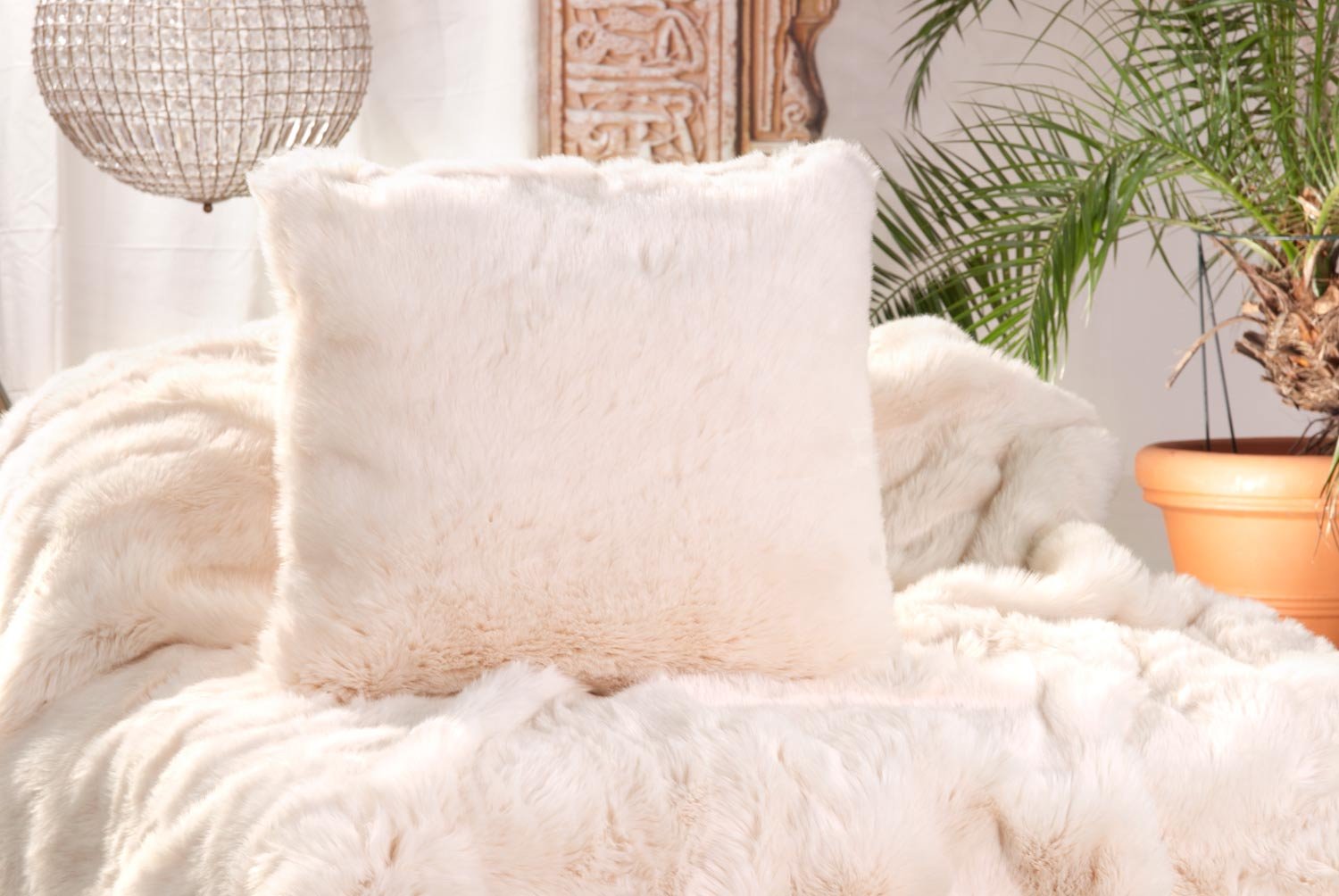 Coussin Oreiller en Fourrure Synthétique Lapin