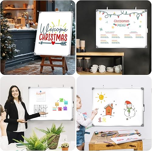 Miniatura 7 de MaxGear Pizarra blanca para pared, pizarra blanca magnética de 24 x 18 pulgadas, marco de aluminio, pizarra blanca colgante de doble cara, pizarra