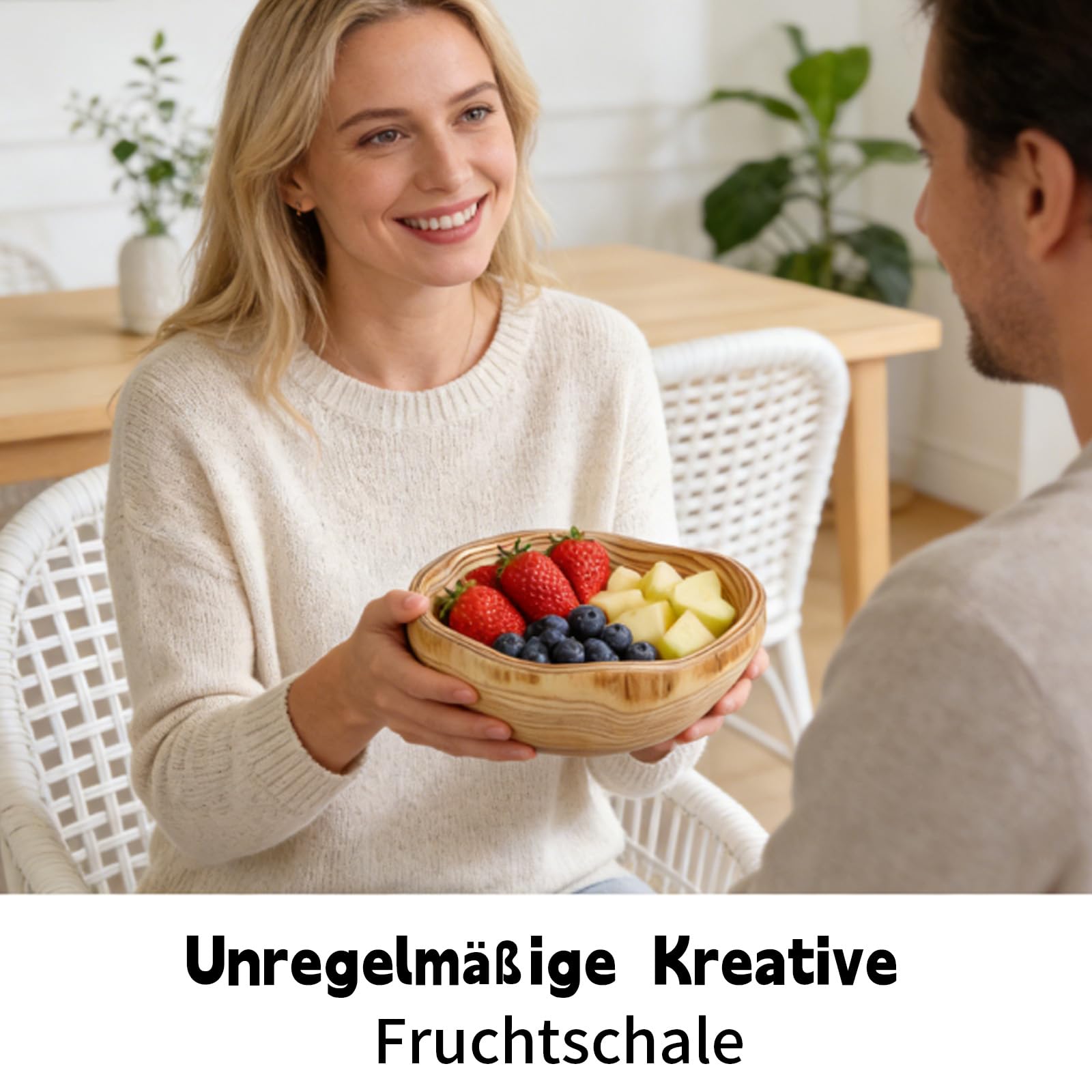 Natur Obstschale Holz, Unregelmäßige Holzschüssel, Handgemachte Holzschale, Dekoschalefür Obst Salate Snack Schlüssel Dekor 25-29cm