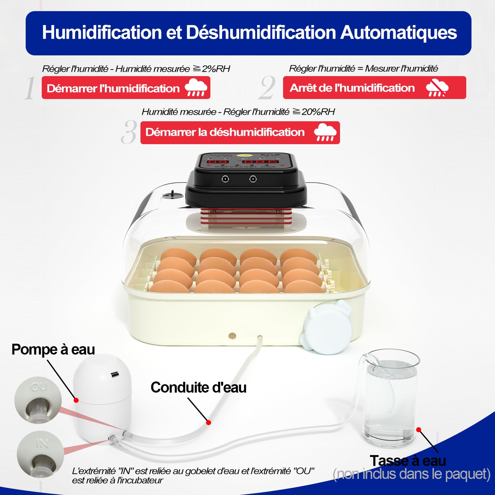 Couveuse Oeuf Automatique Avec Humidification Retournement Automatique Et Contrôle De La Température D'humidité, Système Intelligent D'Éclosion Pour Oeufs De Poule, Caille, Canard