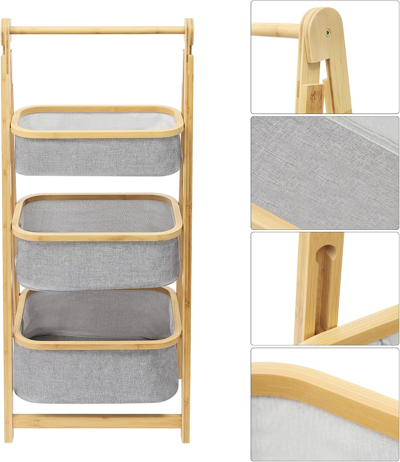 Tiered Basket Shelf Vertical Hamper Basket Sorting Laundry Baskets 3-Tiered Laundry Hamper Wooden Sorting Organizer for Fruit Vegetable Kitchen A-shape