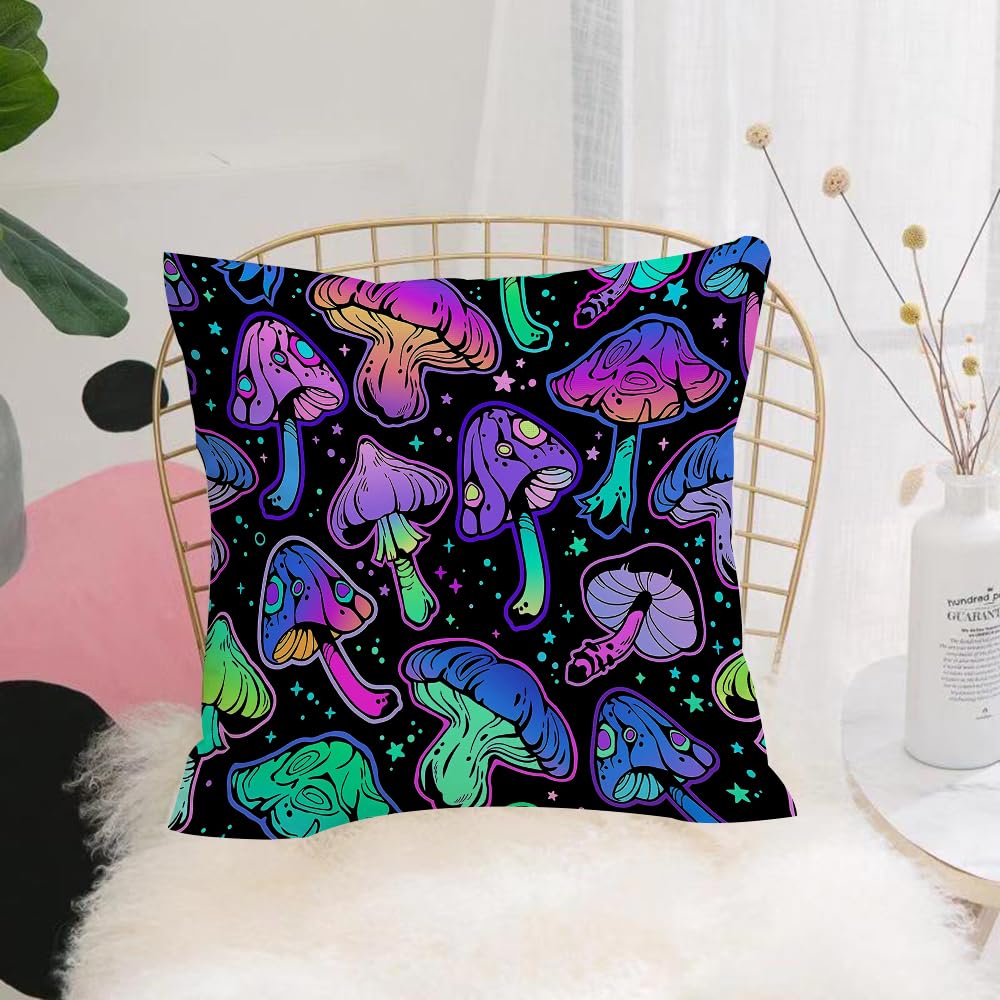 Hyosxw Seamless Illustration With Bright Psychedeli - A10 Cushion Cover,Throw Pillow Case Home Decorative For Living Room Bedroom Sofa Chair 18X18 Inch,Seamless Illustration With Bright Psychedelic Mushrooms,Pillowcase 45X45cm