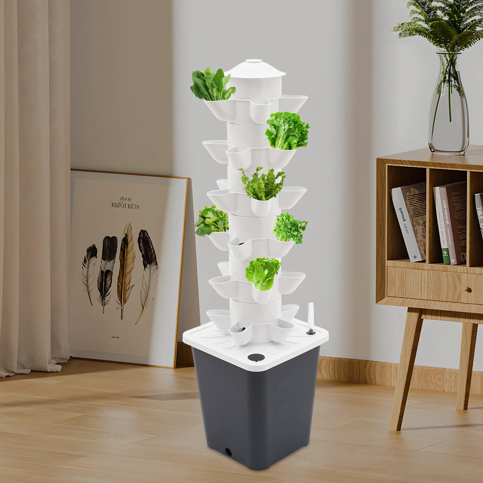 Hydroponic Growing System,30 piante Vertical Idroponica Torre in crescita, sistemi di coltivazione di piante senza suole, sistema di coltivazione idroponica da giardino (bianco + grigio)