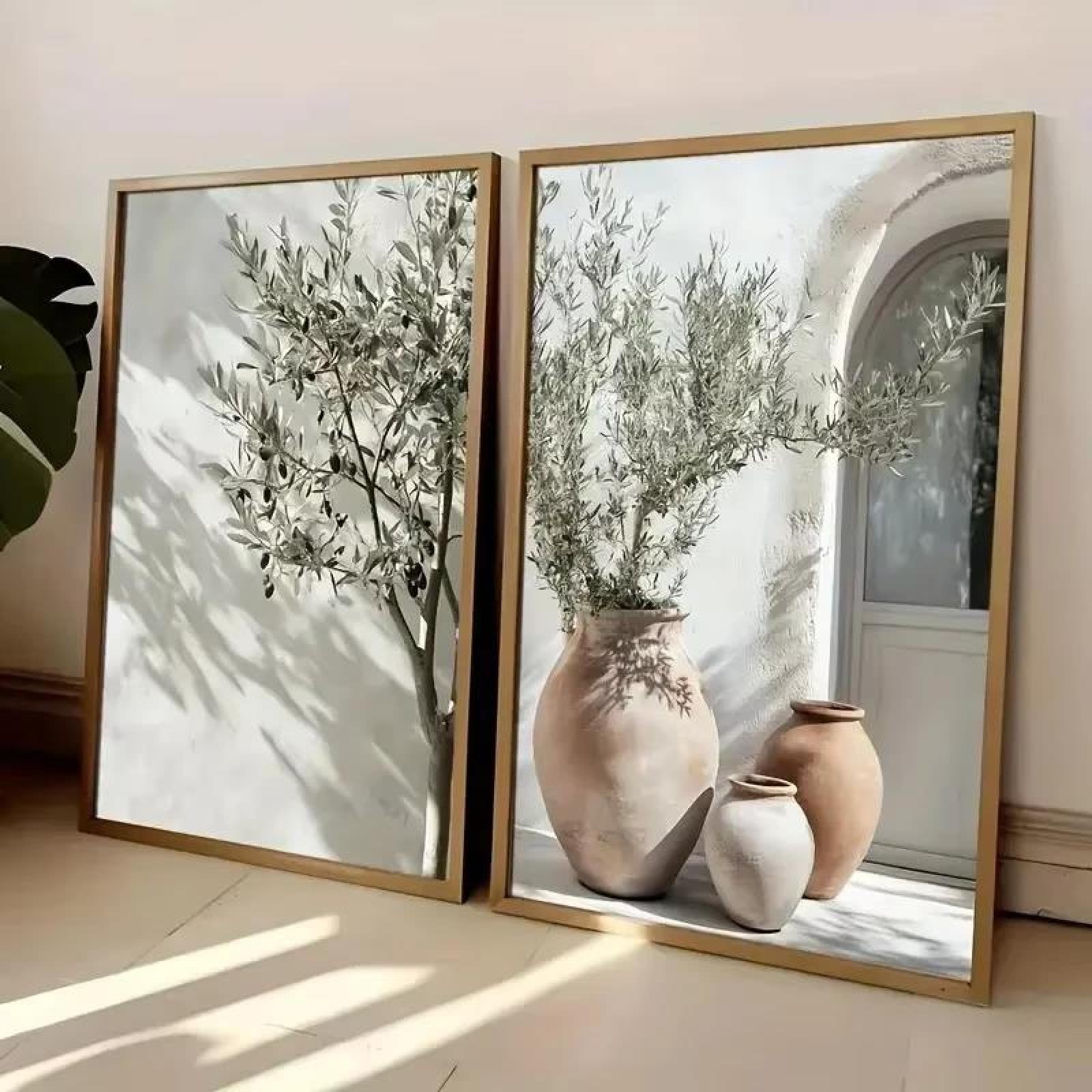 Baibexing Mediterranean Tree Botanical Vase Canvas Painting Posters Prints Wall Art For Living Room Home Decor 30X40Cmx2Pcs Unframed