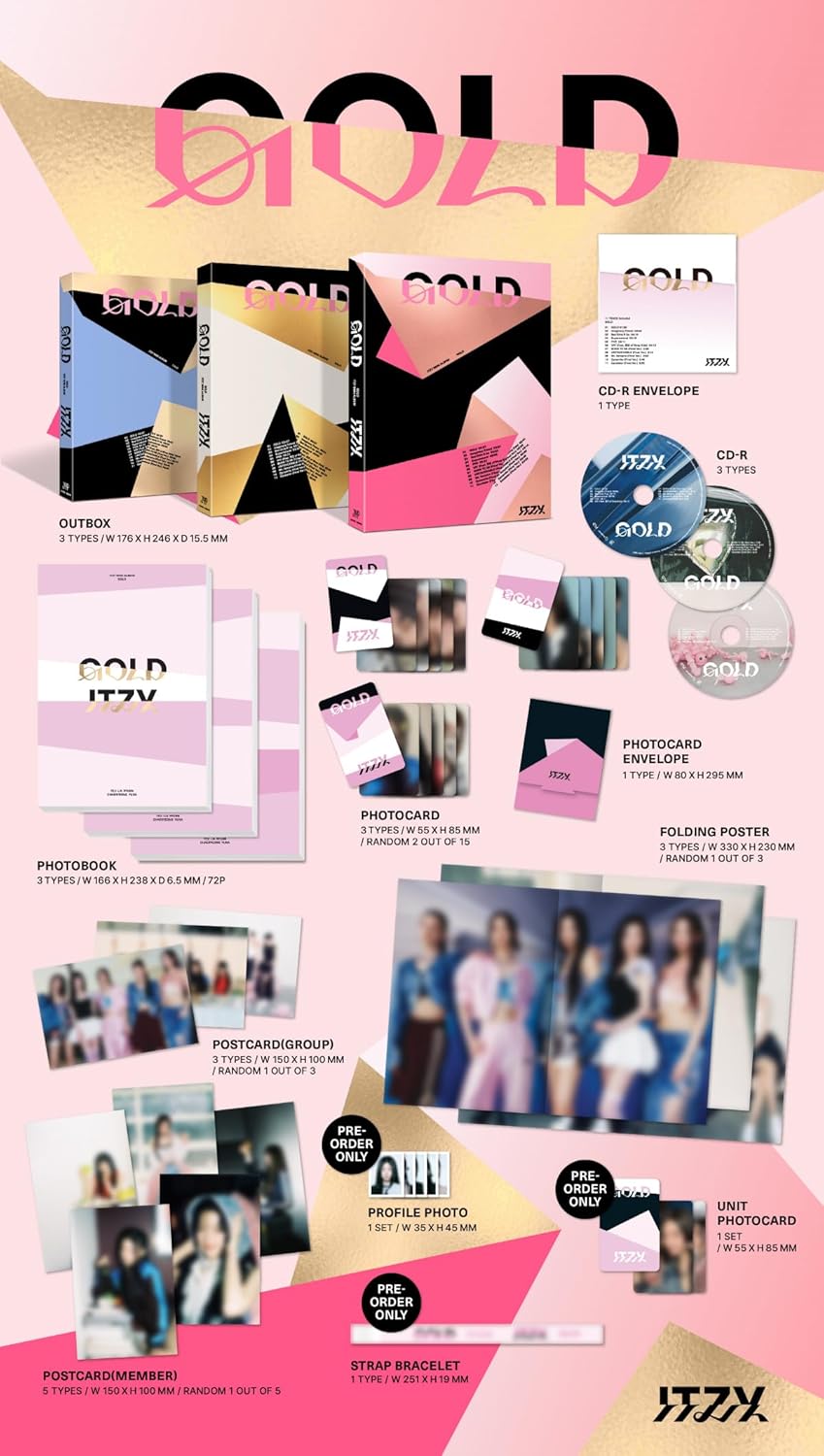 ITZY Gold 2nd Album with Tracking (Standard Set(Blue+Gold+Pink))