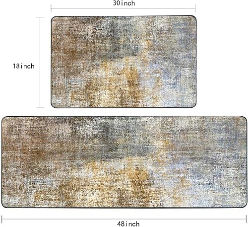 Vista 84 de TOMWISH - Tapetes de cocina para piso, color turquesa, gris, abstracto, pintura artística, 17 x 48 + 17 x 24 pulgadas, juego de alfombras de cocina