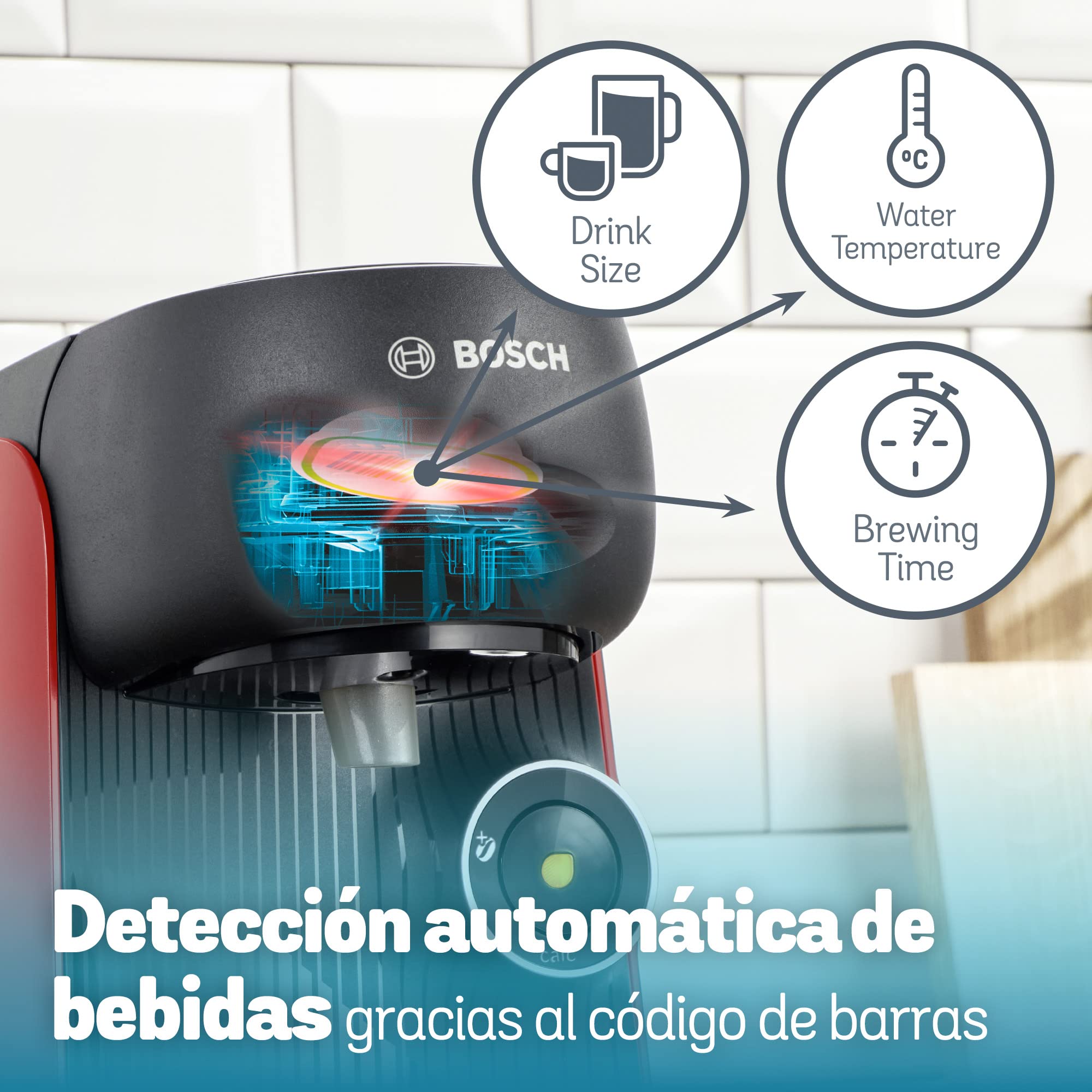 Bosch - Cafetera TASSIMO FINESSE para preparar múltiples bebidas, hasta 40 bebidas, IntensityBoost, INTELLIBREW, rojo, TAS16B3