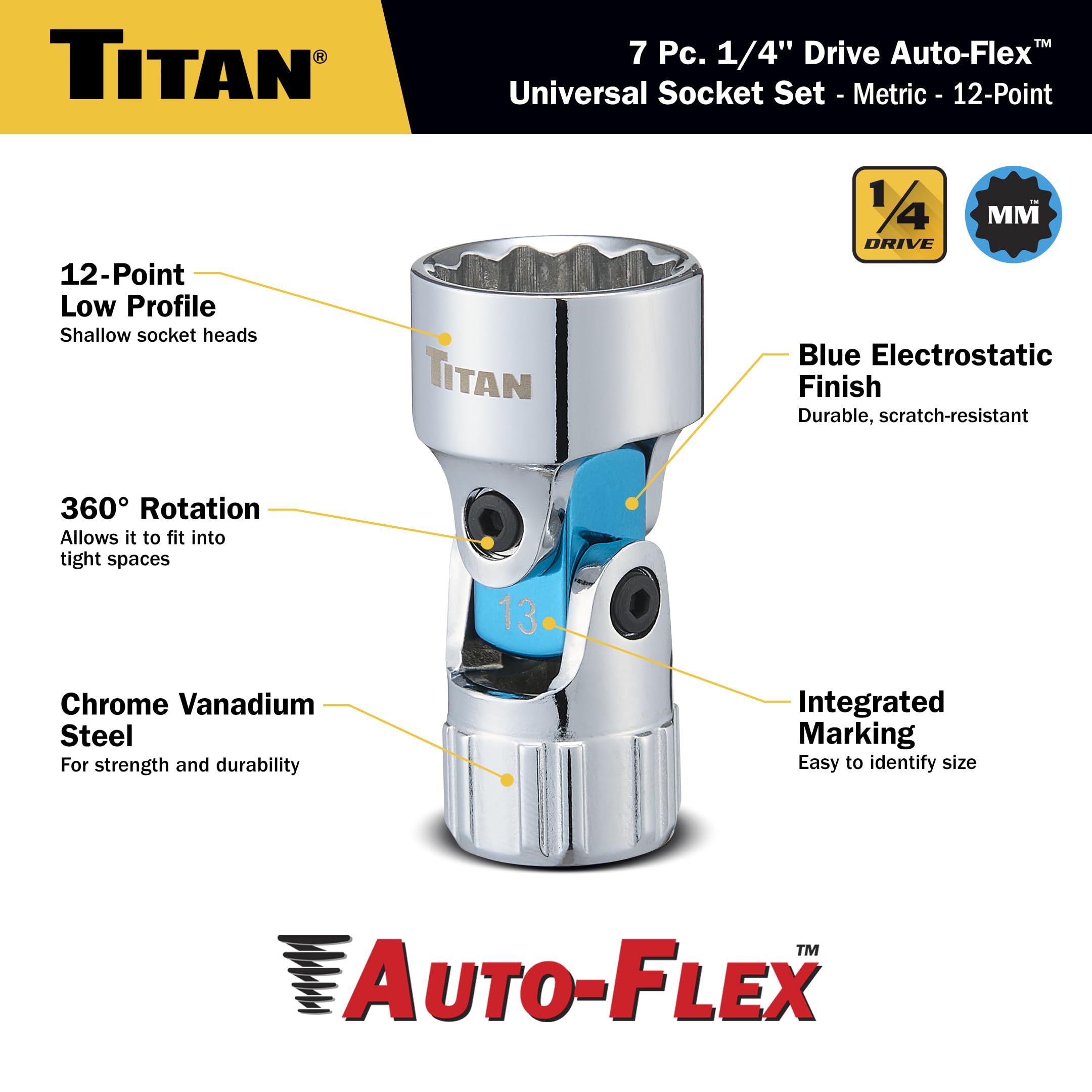 Titan Tools - 7 PC. 1/4 in. Drive MM AUTO-FLEXTRADE Universal