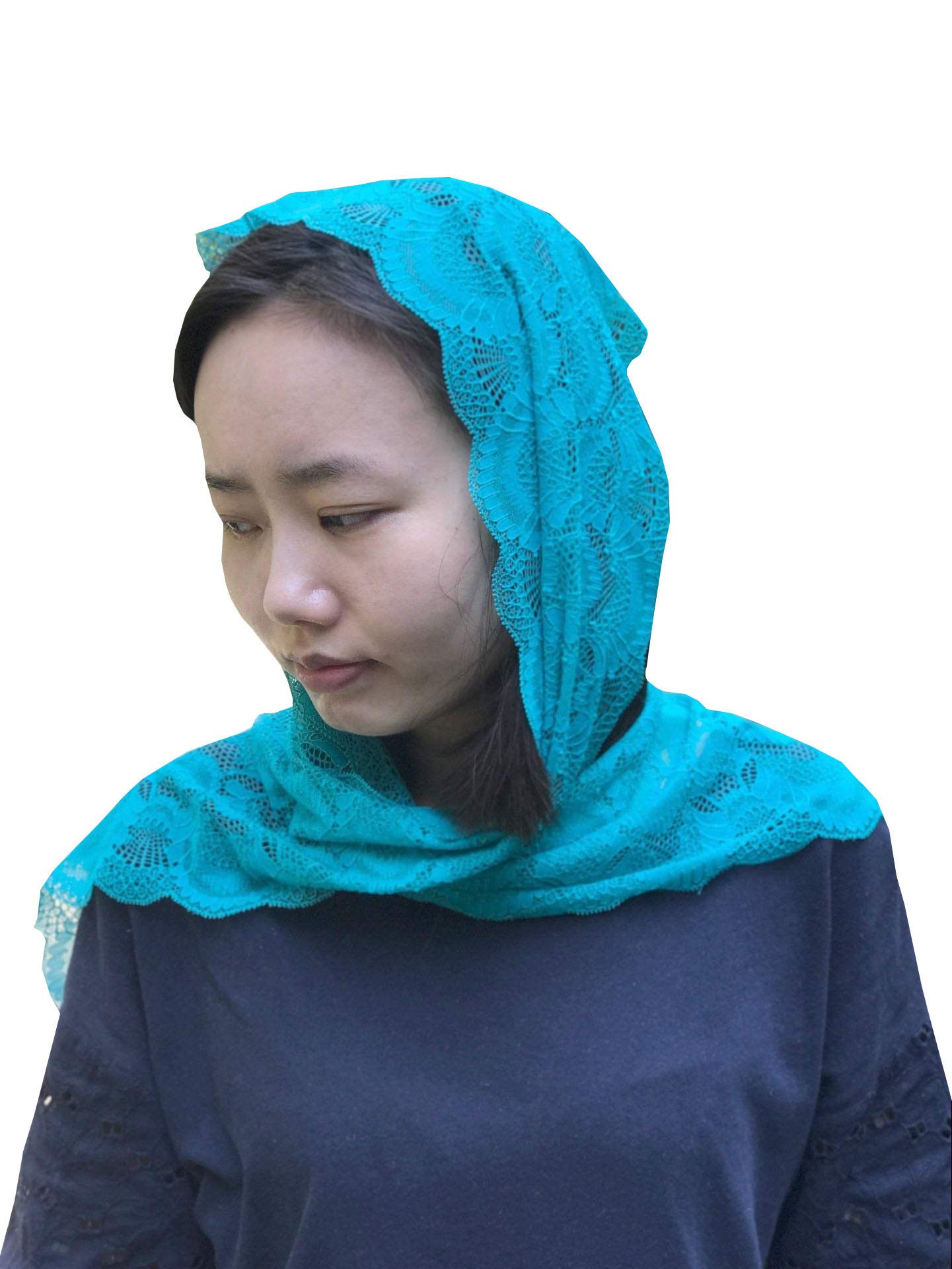 Extravagant Turquoise Catholic Mantilla Veils for Mass Church Scarfveil V17