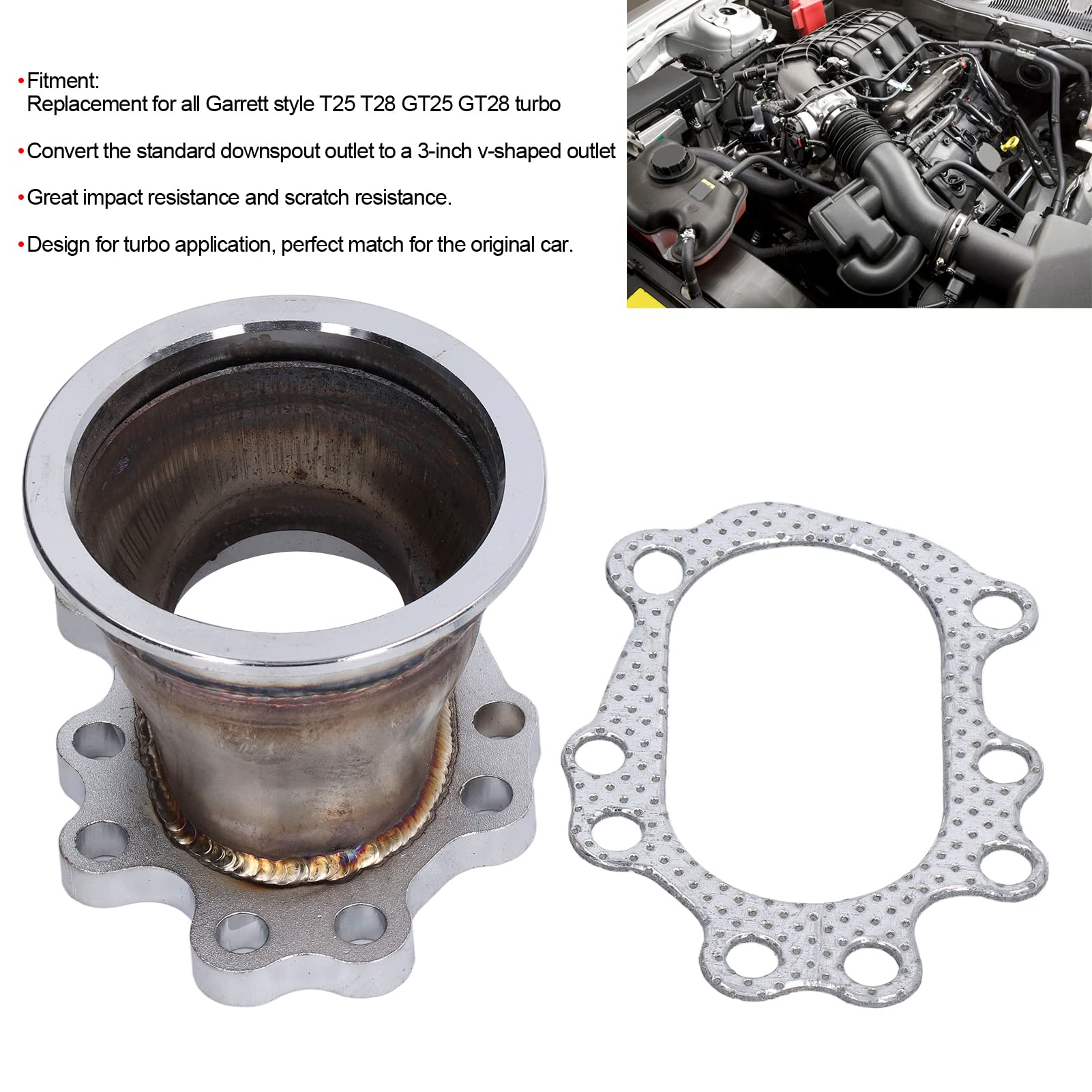 Adattatore per banda V da 3 pollici, adattatore per flangia di scarico Turbo Downpipe Kit flangia di ricambio Adattatore Universale per T25 T28 GT25 GT28