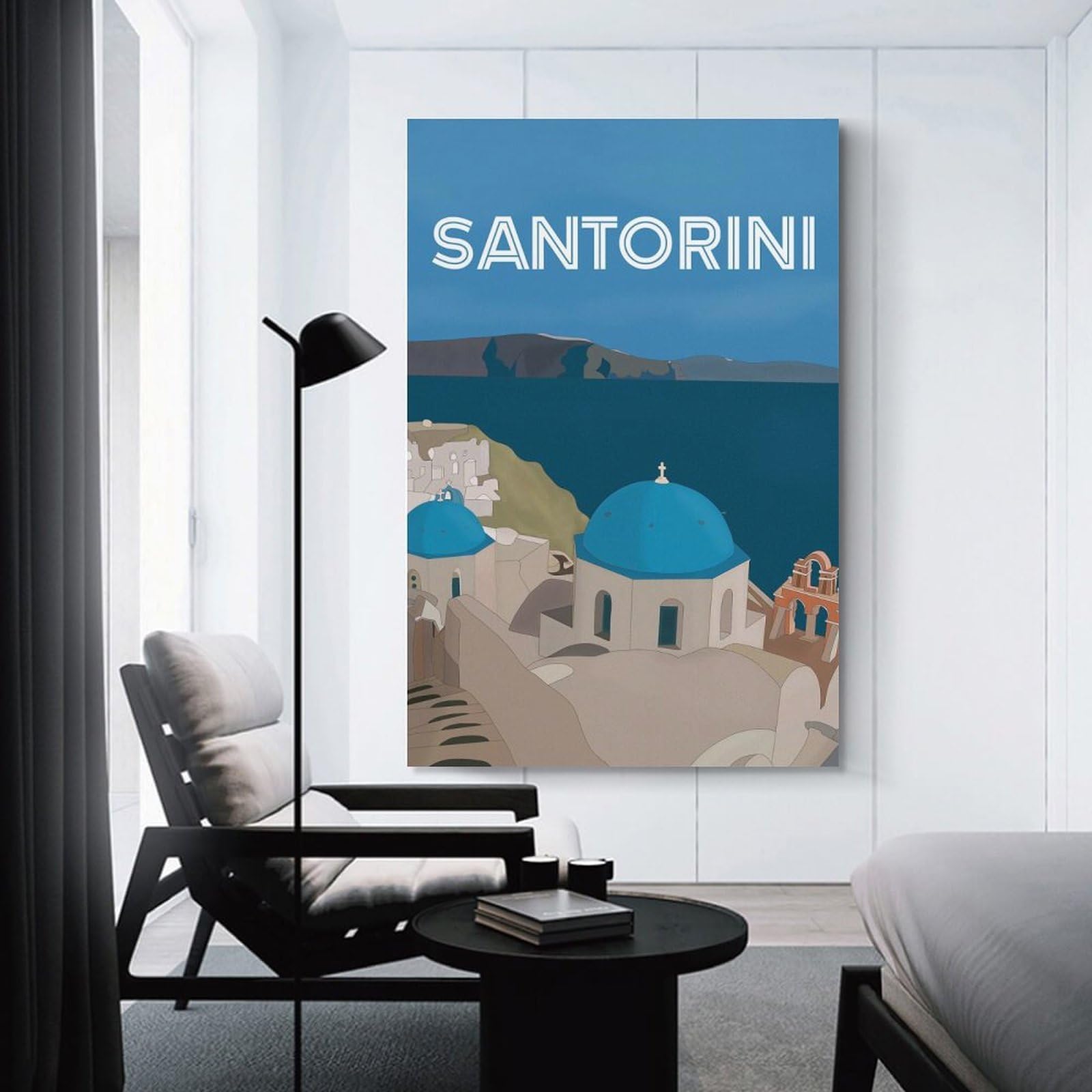Junmoney Santorini Greece(2) Canvas Wall Picture, 20x30inch(50x75cm), for Entrance Spaces, Stair Walls Or Halls, A Stylish Accent for Home Entrances