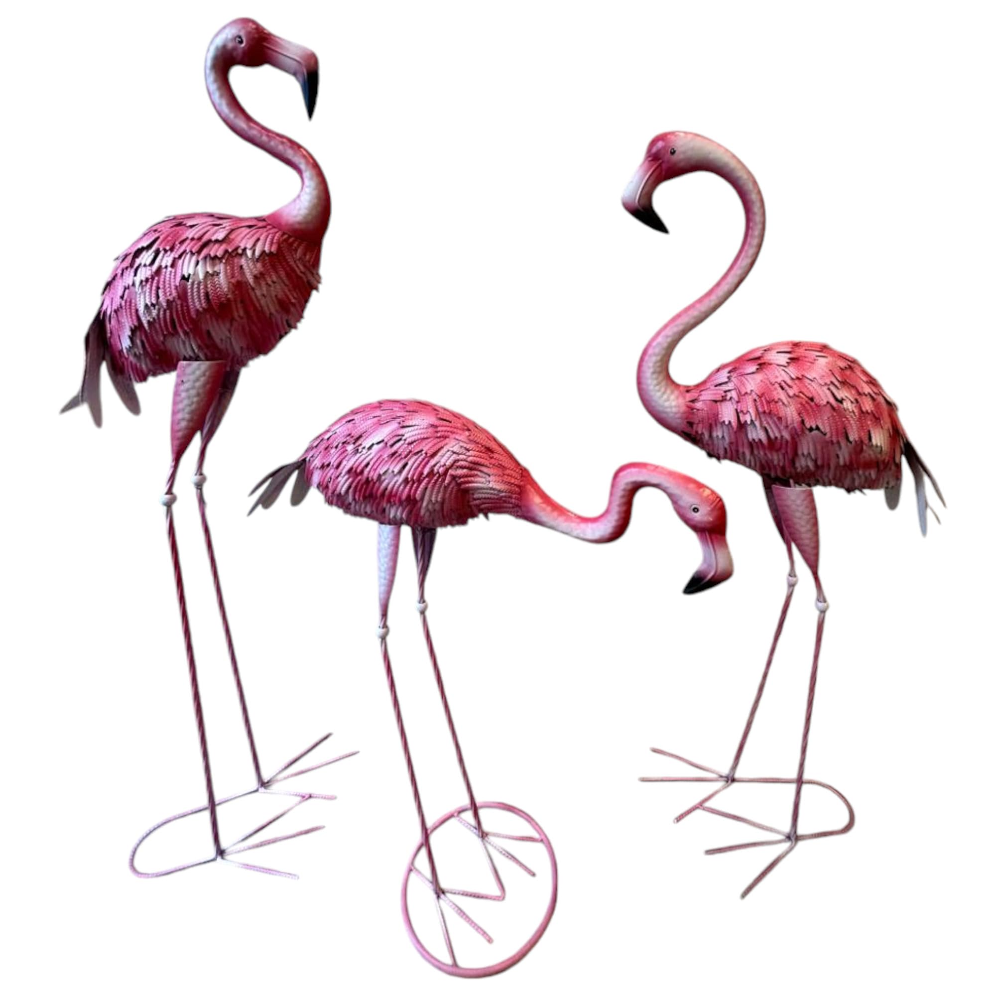 Garden Art Flamingo Garden Statues and Sculptures, 3 Pcs Metal Large Pink Flamingo Birds GAMF16A01 Figurines Yard Art Ornaments for Home Patio Lawn Backyard Decor (Pink)