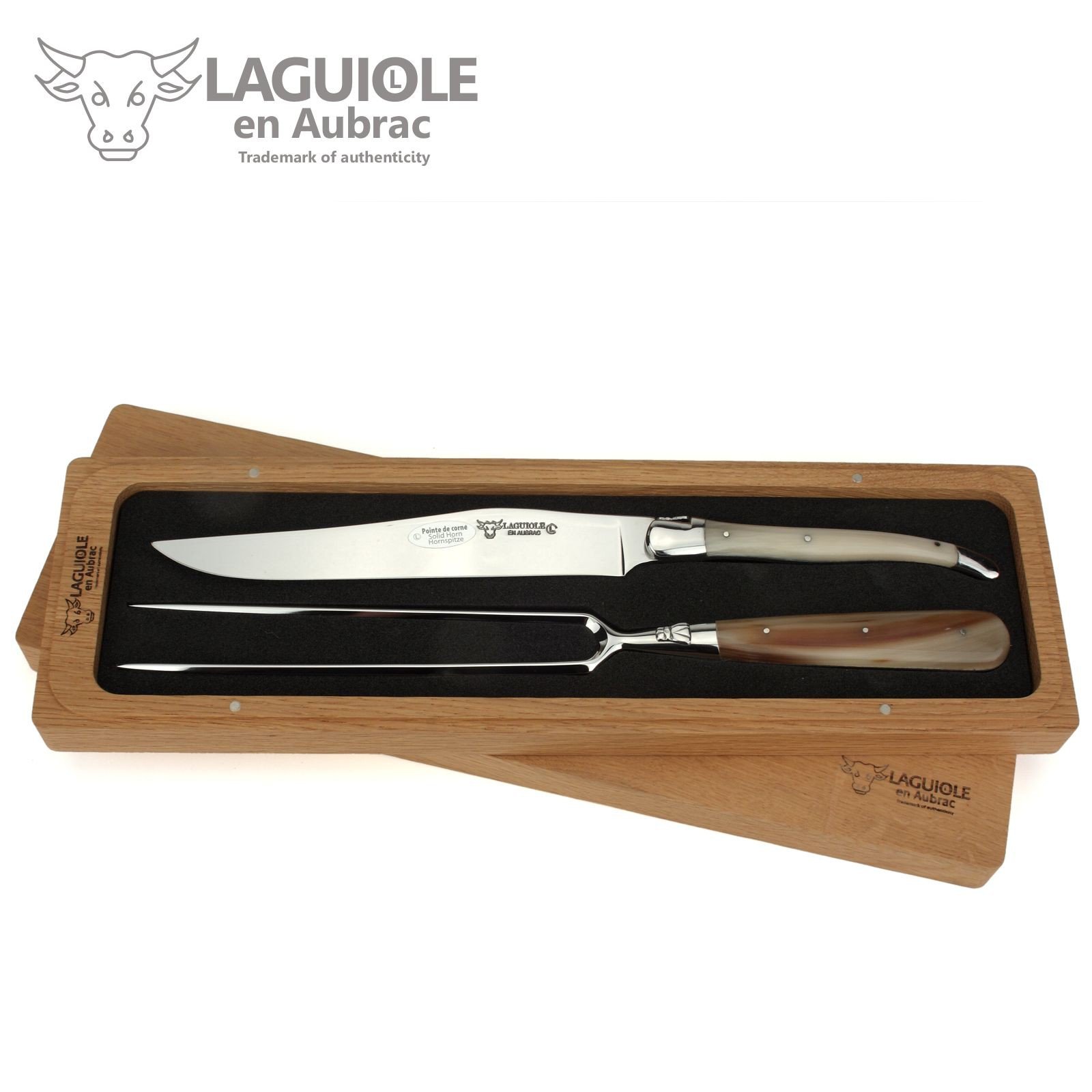 Laguiole en Aubrac Tranchierbesteck Vorlegebesteck mit Griffschalen aus Hornspitze