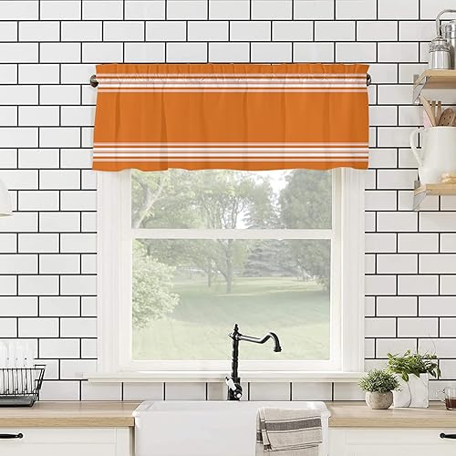 Miniatura 4 de Artwork Store Curtain Valance for Window Kitchen Decor, Thanksgiving Fall Orange White Stripe 54" x 18" Window Treatment Curtains Topper Rod Pocket