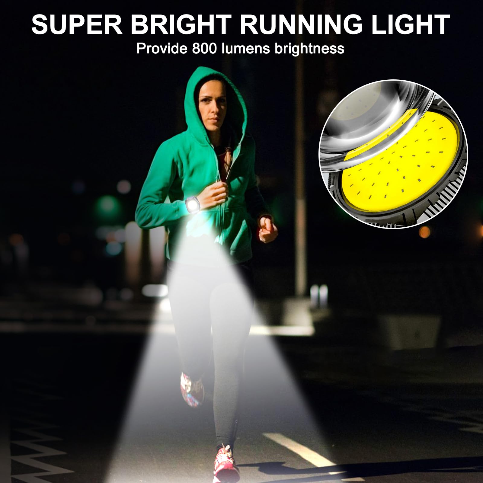 Siuyiu Running Light, 200 Lumen Rechargeable Wrist Flashlight, 120°Wide Flood COB Light, Waterproof Running Lights for Runners, Jogger, Outdoor Adventure