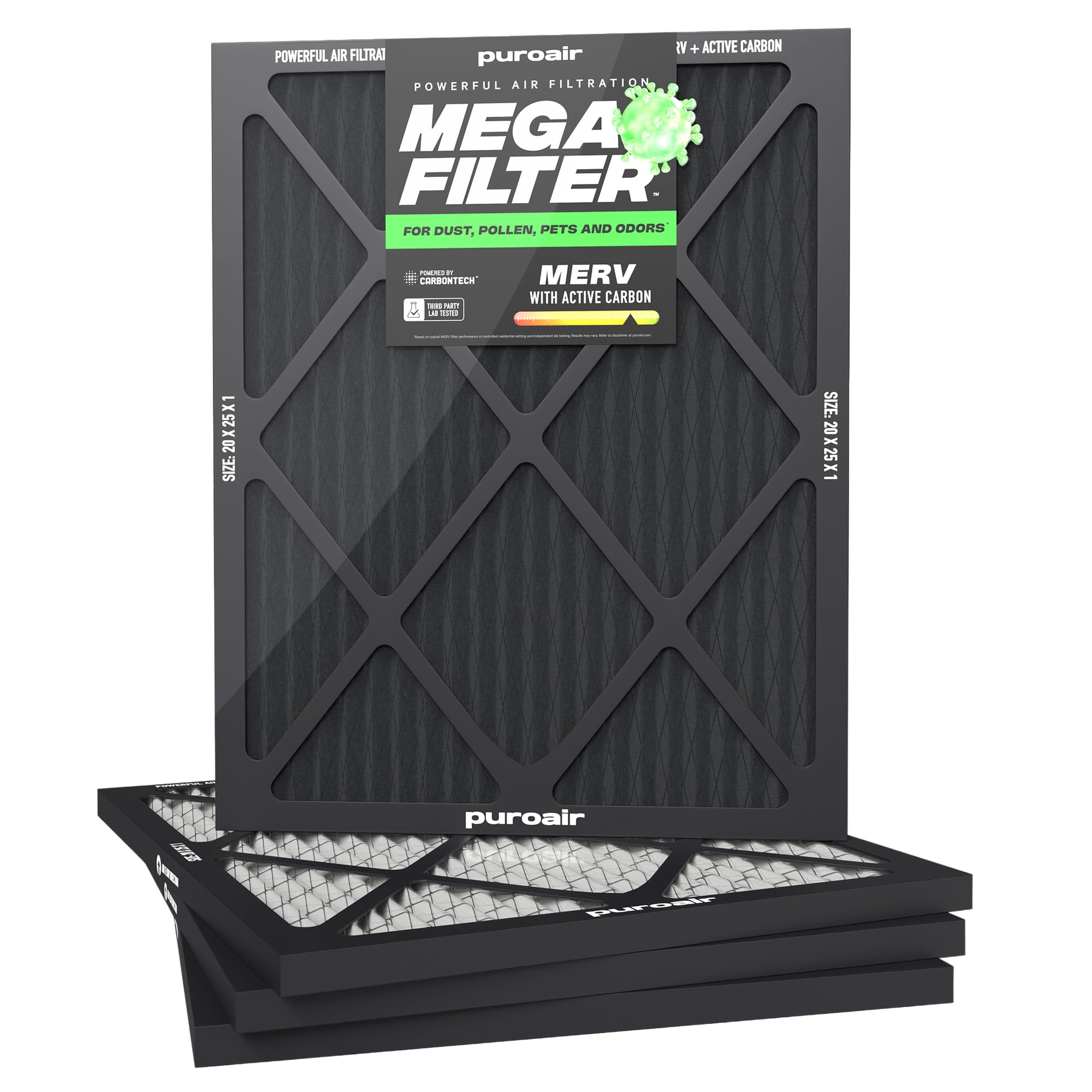 PuroAir MegaFilter - 20x25x1 Air Filter MERV 13 Activated