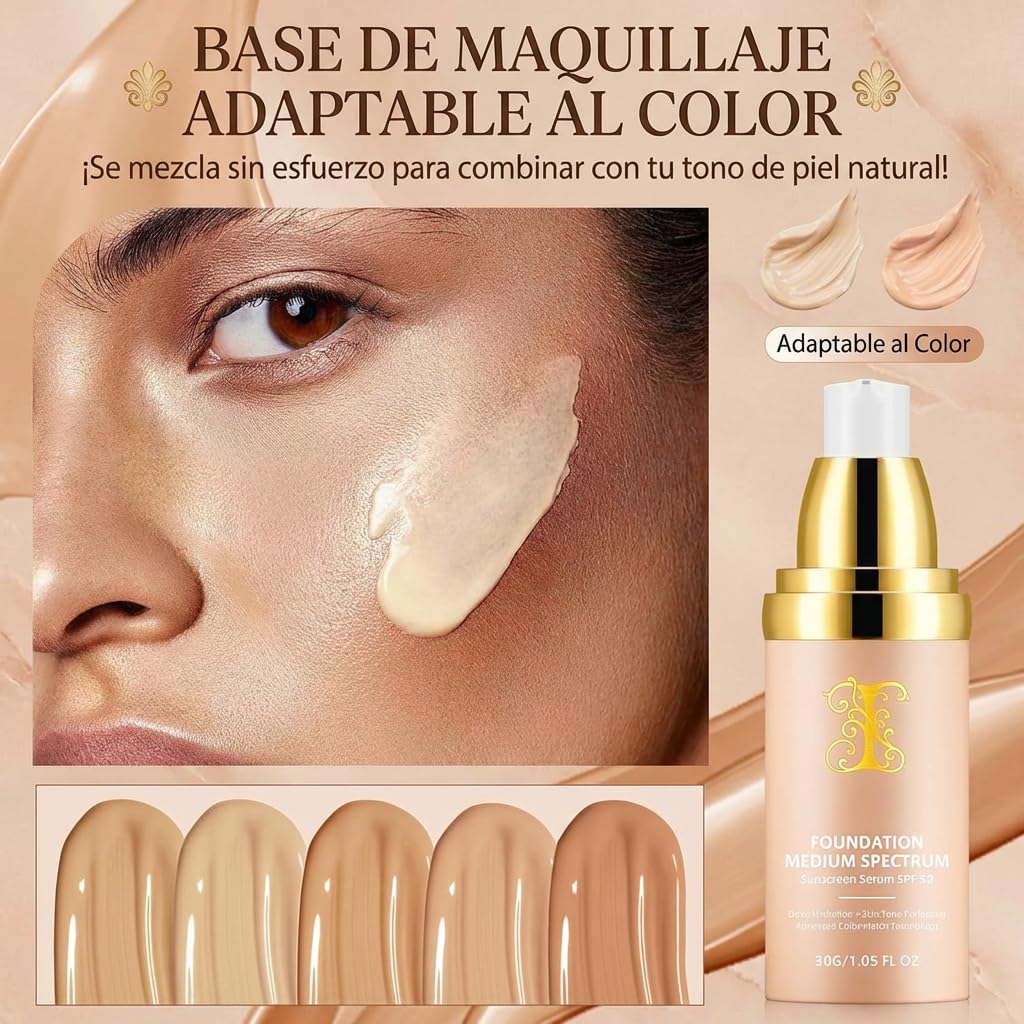 Infinite Love Makeup Base Maquillaje Hidratante Anti-Edad SPF 50 Textura Ligera sin Residuos Acabado Natural (Wheat Colour (2PCS))