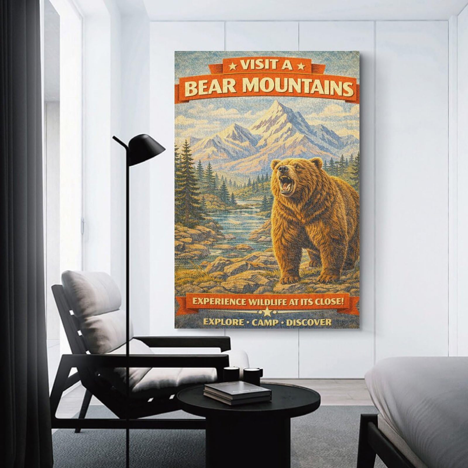 Junmoney Unframe-Style-2 Wall Art Print Visit Bear Mountains Vintage, 20X30inch(50X75cm), For Living Room, Lounge Or Sitting Room, Eye Catching Artwork For Blank Walls