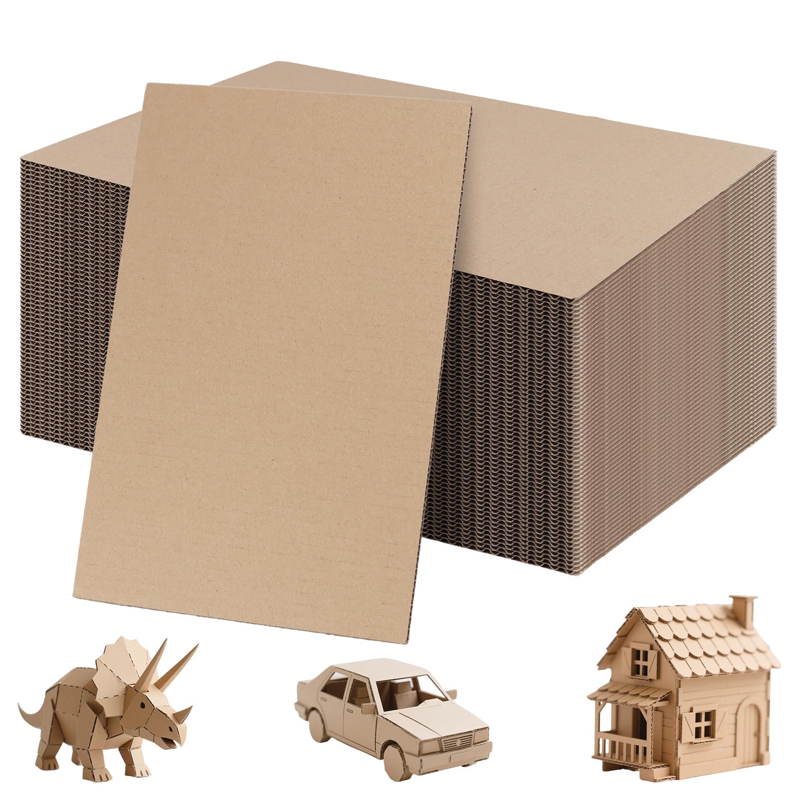 Mukchap Brown 60 Pack Rectangle Corrugated Cardboard Sheets 30Cm X 20Cm X 3Mm, 3 Layers Thick Cardboard Insert Sheets Pad For Packaging, Shipping And Crafting