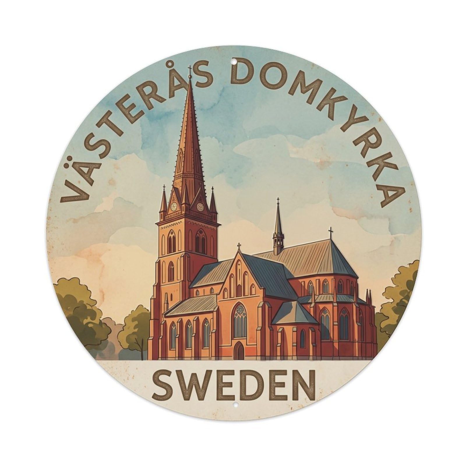 Vintage Travel Vasteras Sweden Cathedral Metal Tin Sign