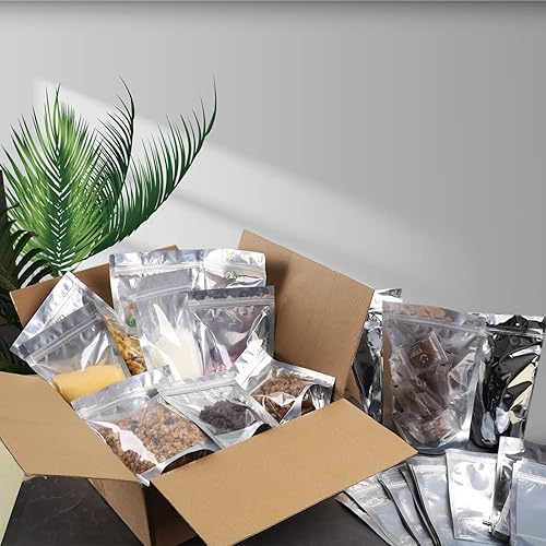 Miniatura 6 de Paquete de 200 bolsas de Mylar para almacenamiento de alimentos y bolsas resellables para suministros de embalaje de pequeñas empresas, ideales para