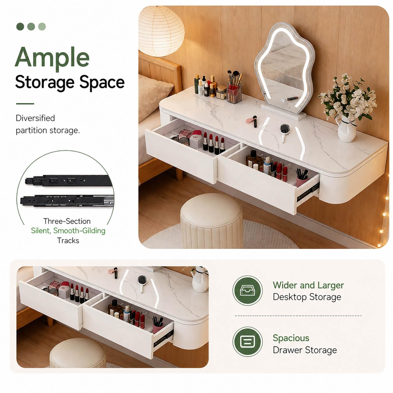Vani-Schreibtisch zur Wandmontage, mit Ders, moderner, platzsparender Schminktisch für Schlafzimmer und Schrank, komplett montiert, schwarzer Make-up-Tisch (60 cm)